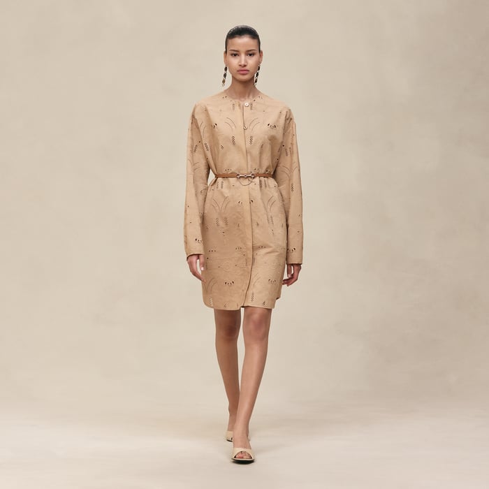Beige Zénith Embroidered Short Shirt Dress