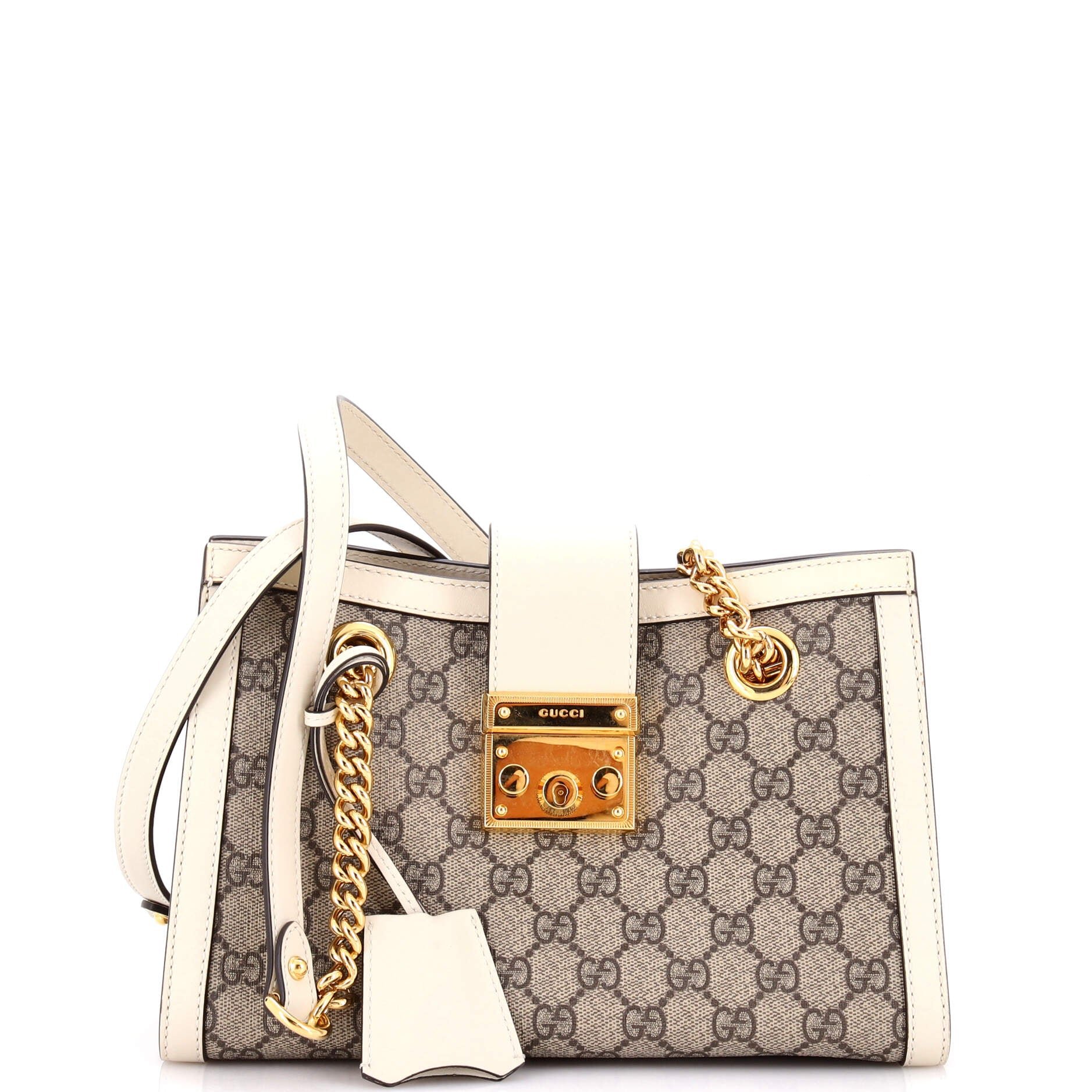 Padlock Chain Tote GG Coated Canvas with Leather Small