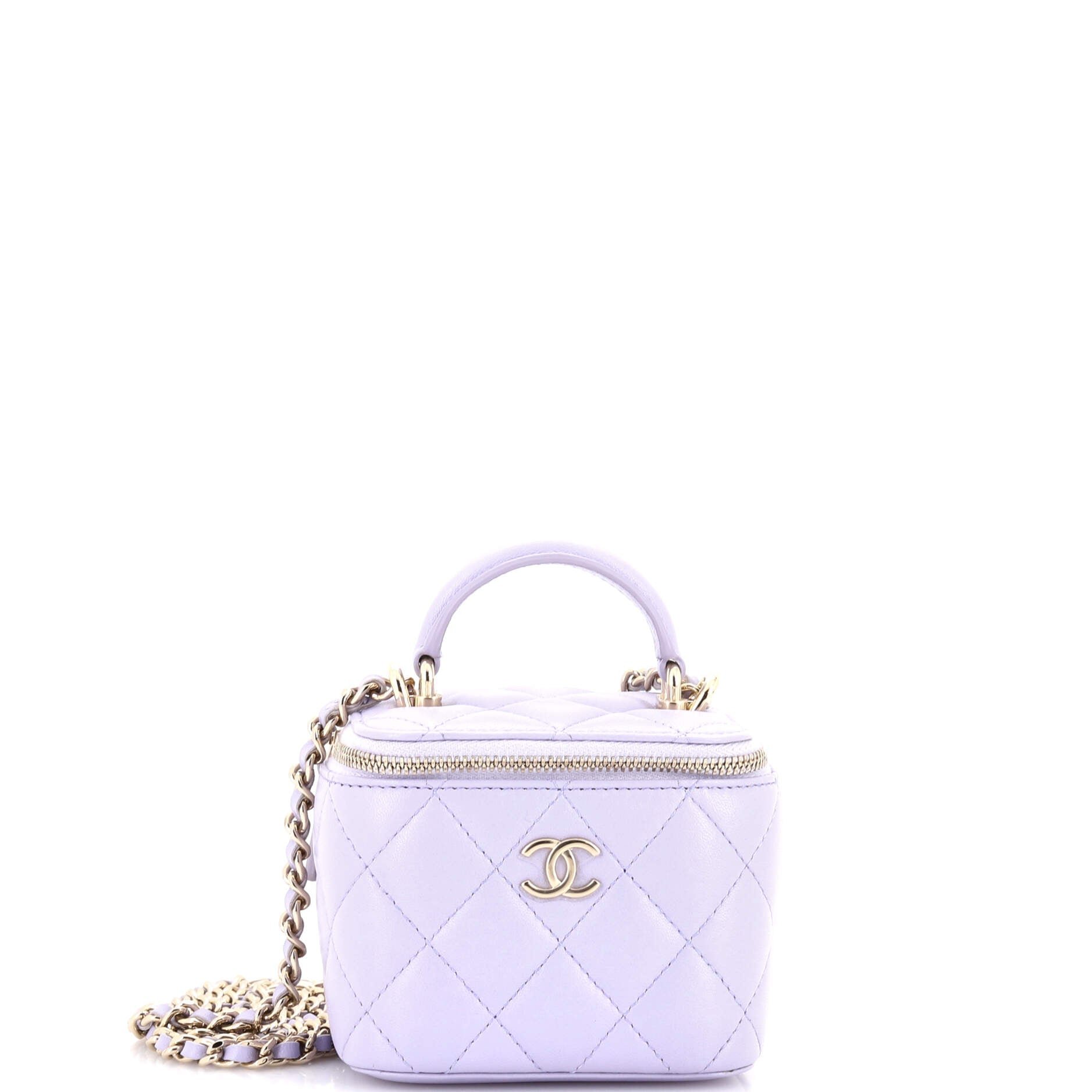 Classic Top Handle Vanity Case with Chain Quilted Lambskin Mini