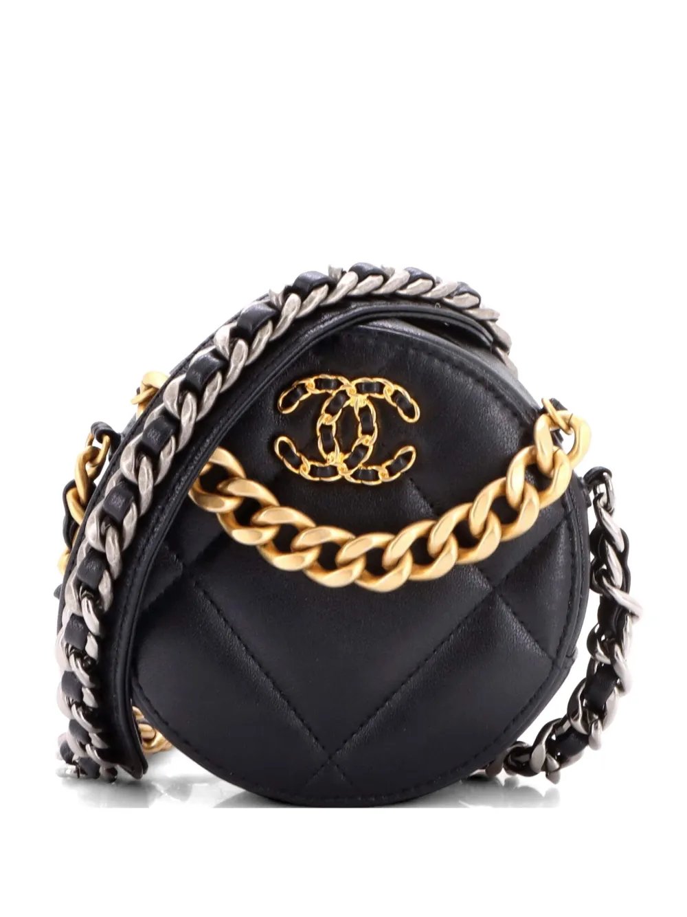 19 Round with Chain Quilted Leather clutch bag