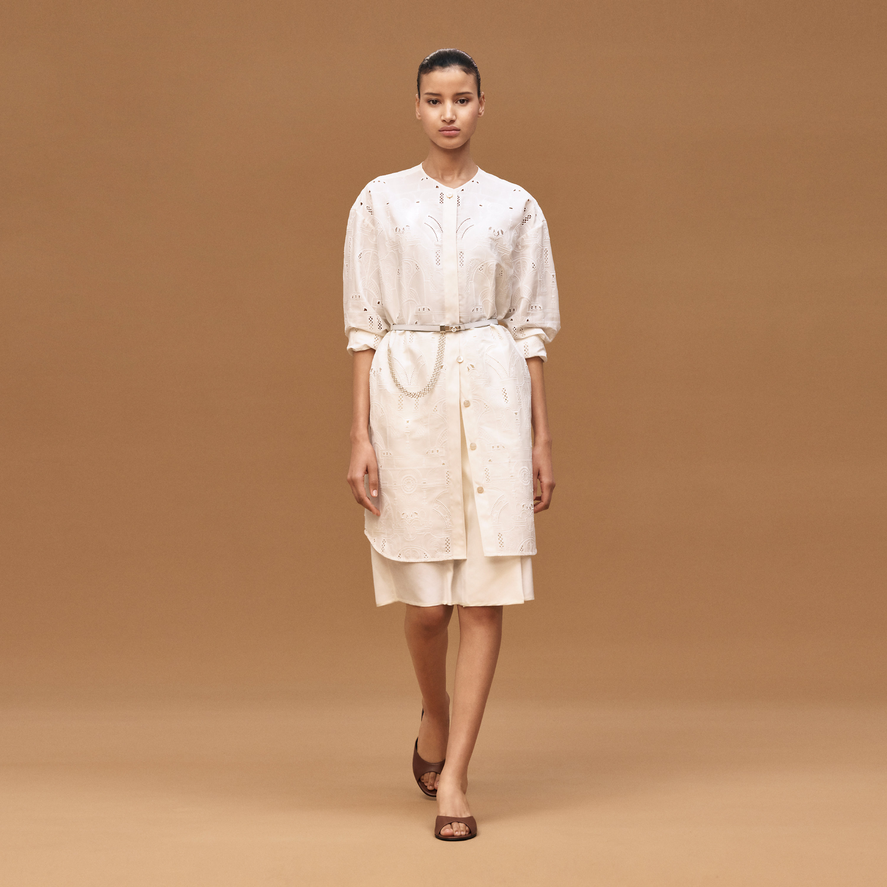Embroidered short shirt dress