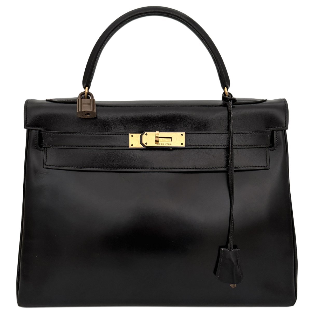 Hermes Kelly 32 Handbag Black Box Calf Leather 1979