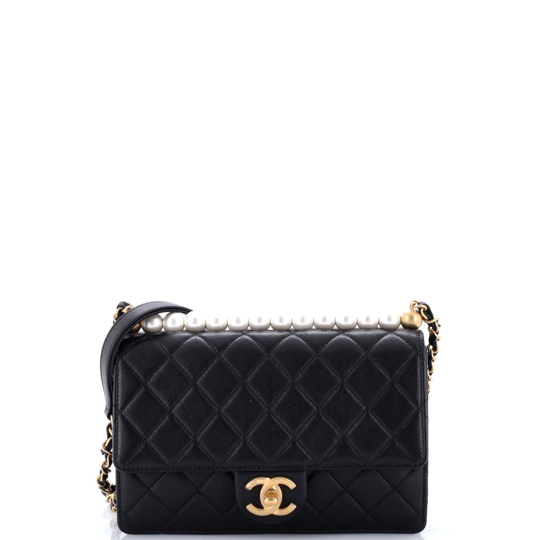 Chic Pearls Flap Bag Quilted Lambskin Small