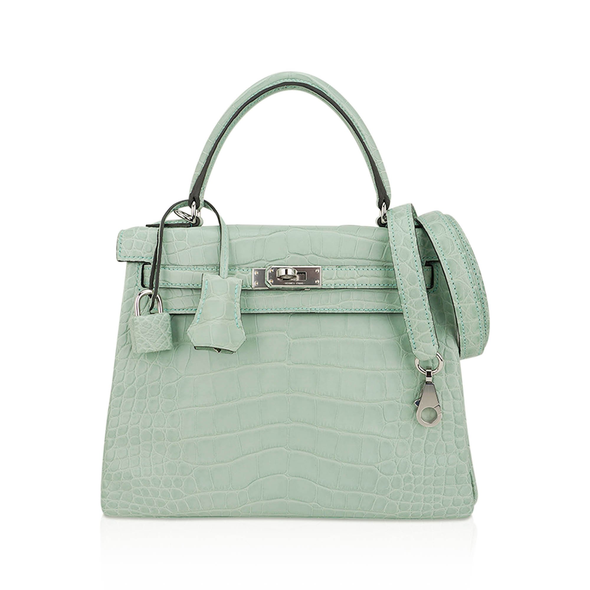 Hermes Hermes Kelly 25 Retourne Bag Vert d’Eau Matte Alligator with Palladium Hardware
