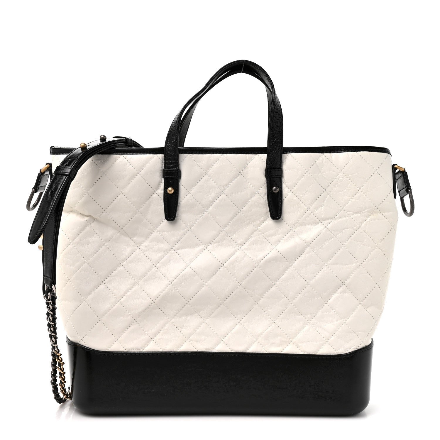 Chanel Aged Calfskin Quilted Large Gabrielle Shopping Tote White Black