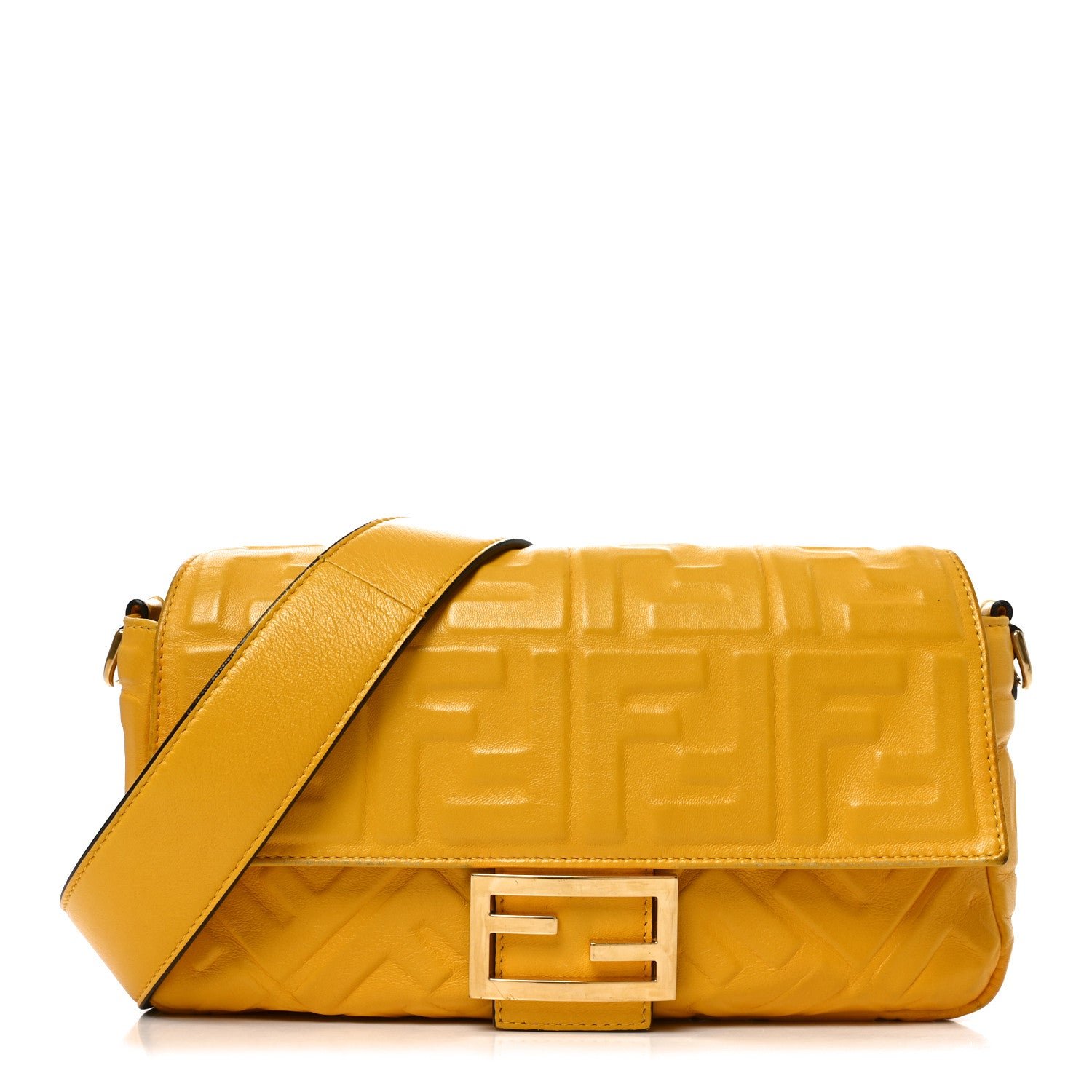 Fendi Nappa FF 1974 Embossed Baguette Mimosa