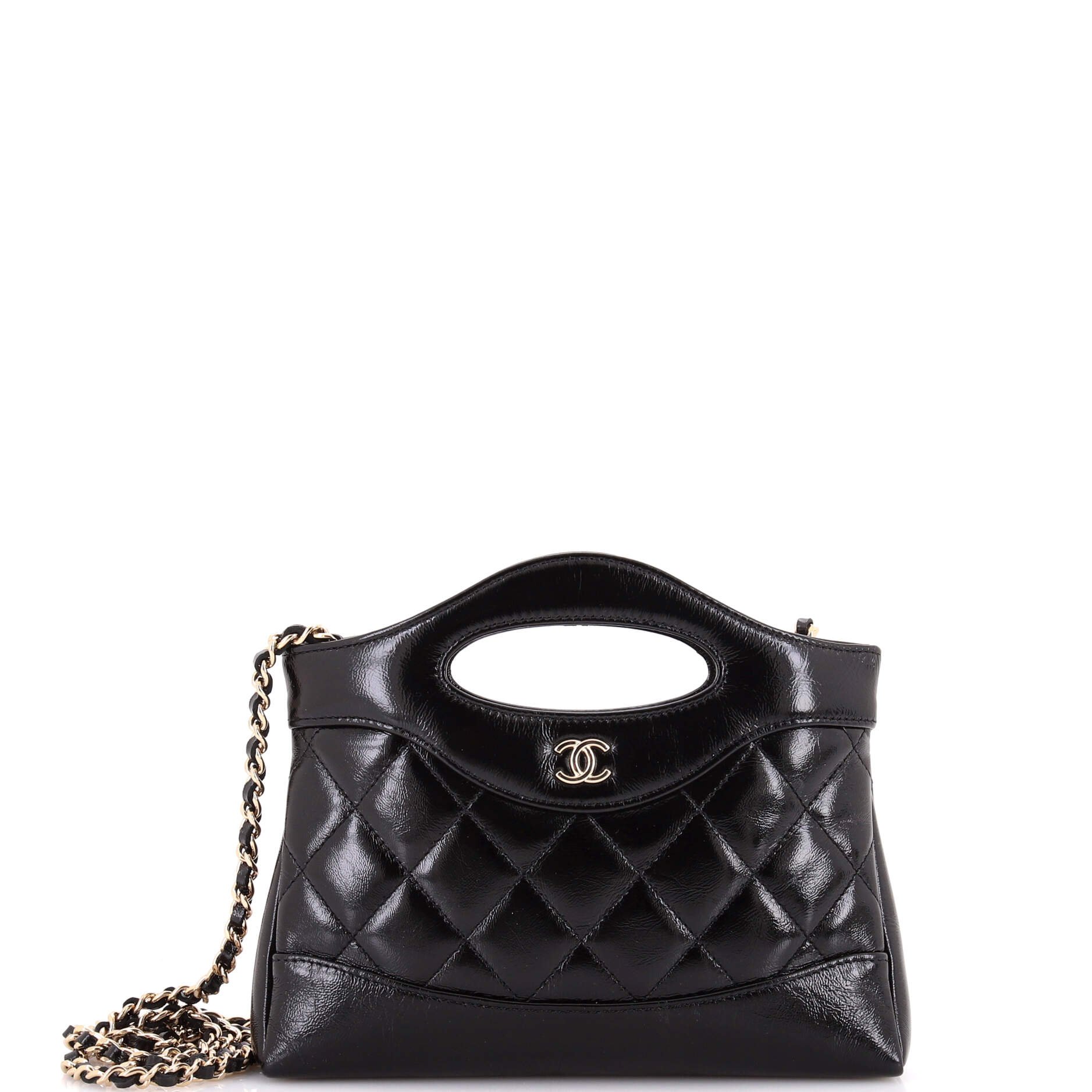 31 Shopping Bag Clutch with Chain Quilted Shiny Crumpled Calfskin Small