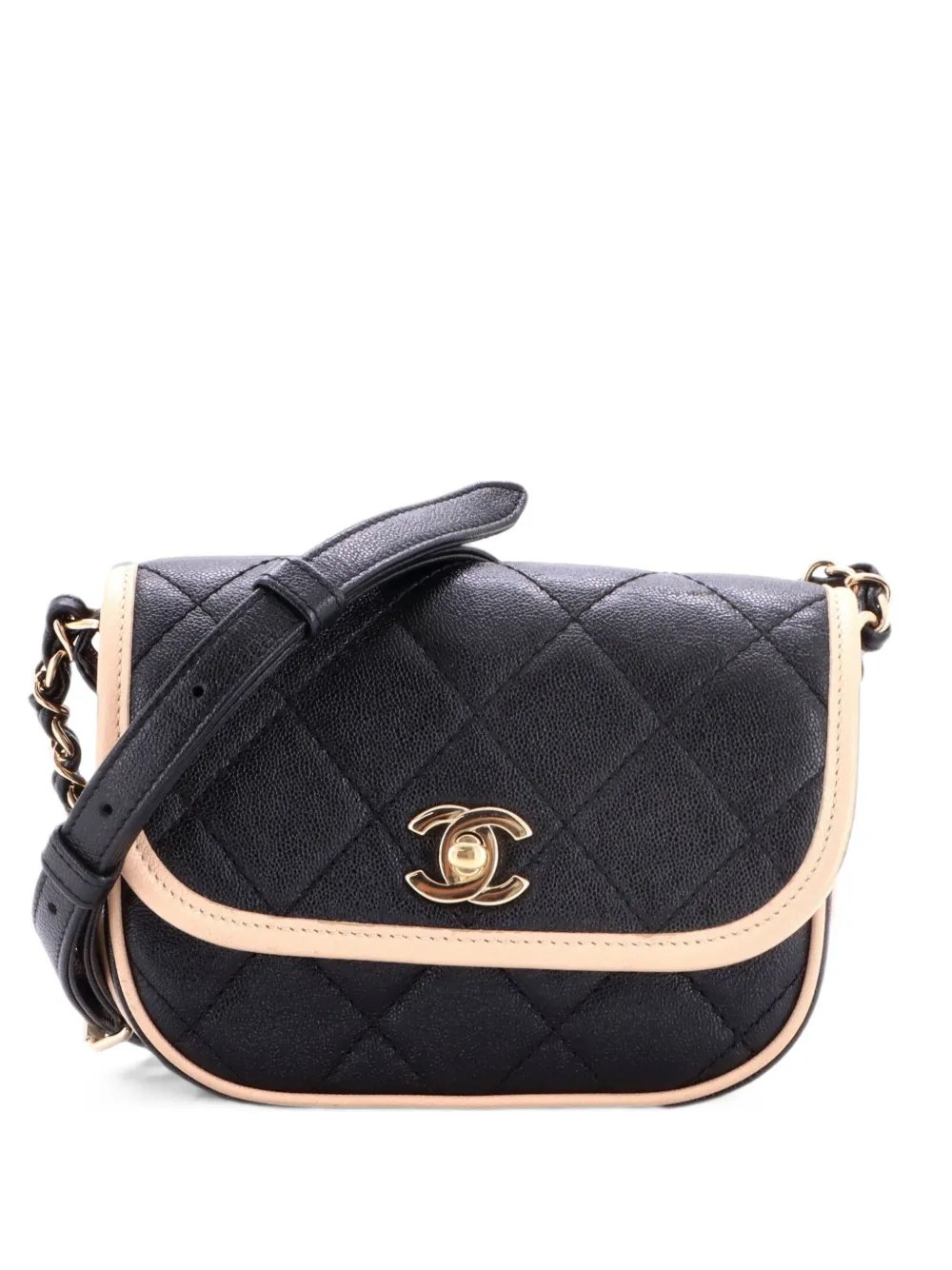 CC Round Flap Messenger Bag Quilted Caviar Mini crossbody bag