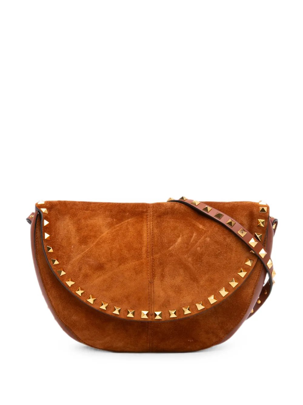 2018-2026 Suede and Calfskin Rockstud Halfmoon crossbody bag