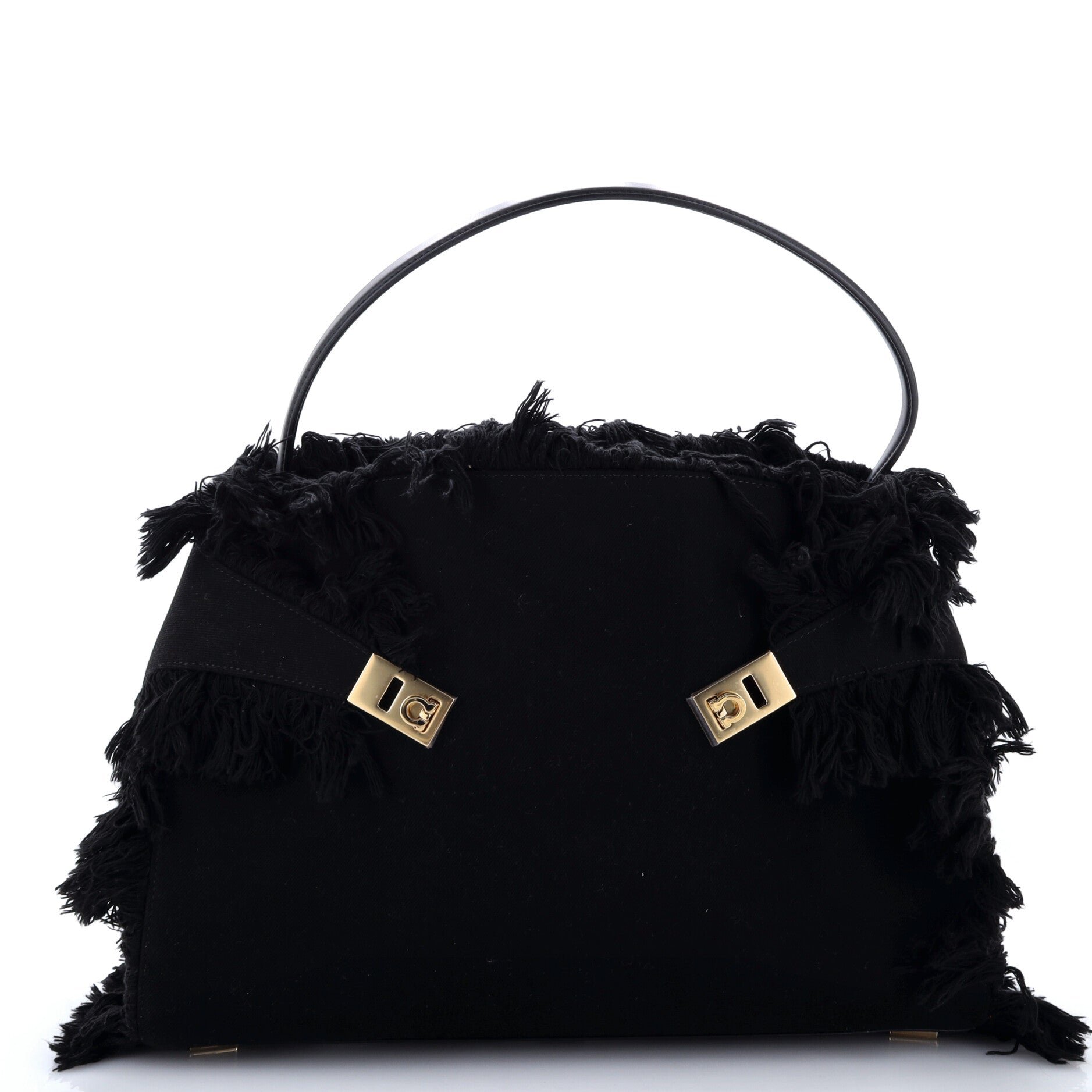 Hug Shoulder Bag Fringed Canvas and Leather Large