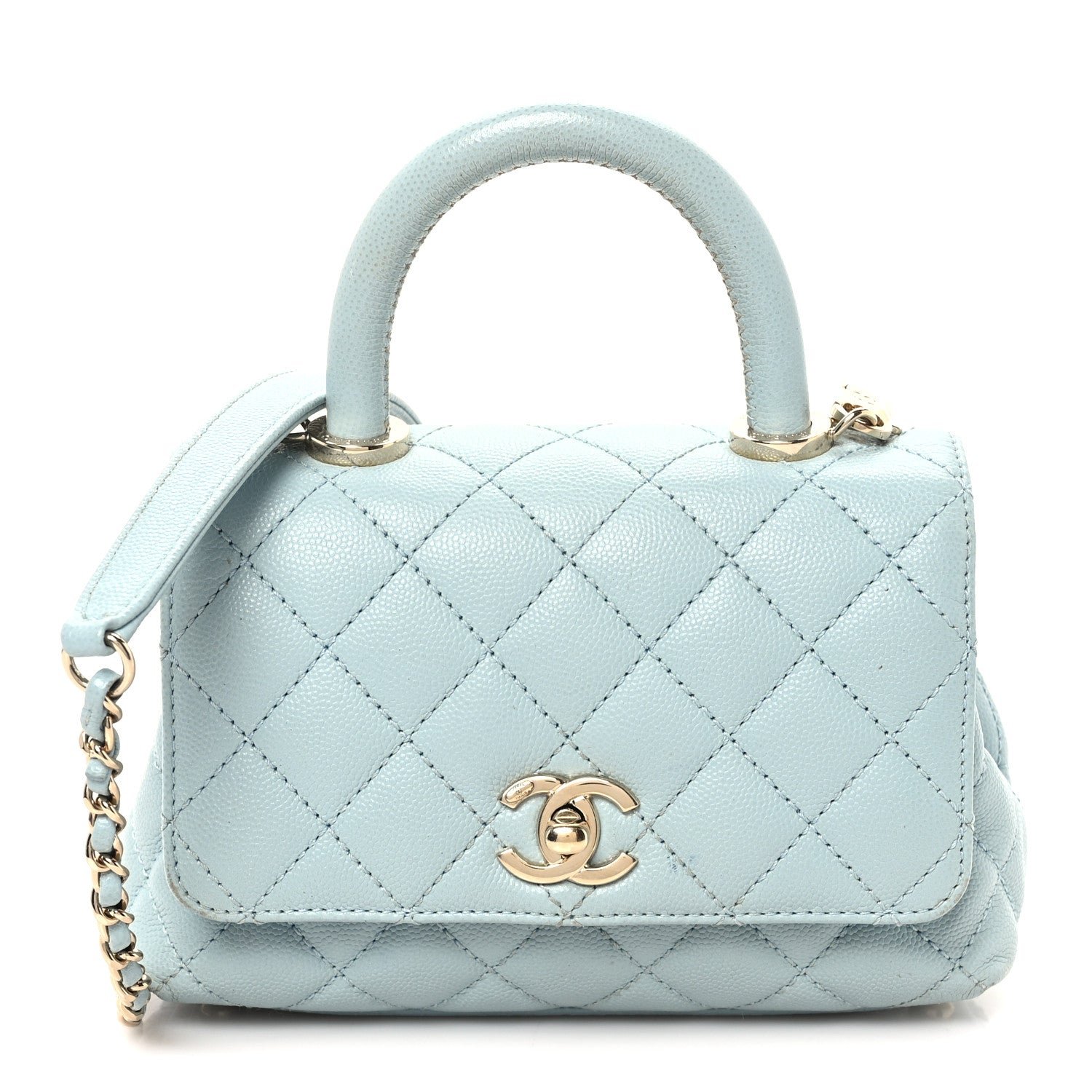 Chanel Caviar Quilted Extra Mini Coco Handle Flap Light Blue