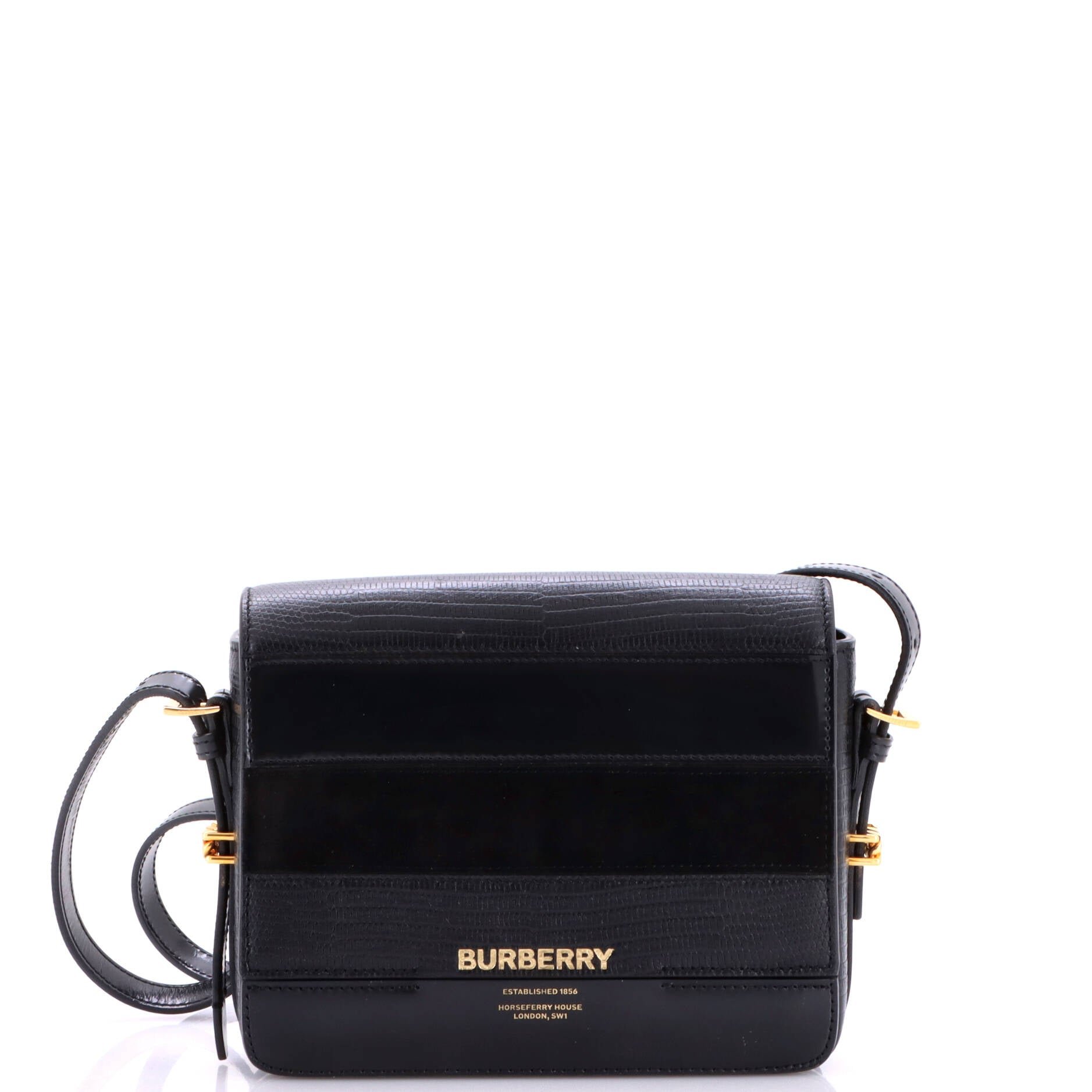 Burberry Grace Flap Bag Leather with Suede and Lizard Embossed Leather Small