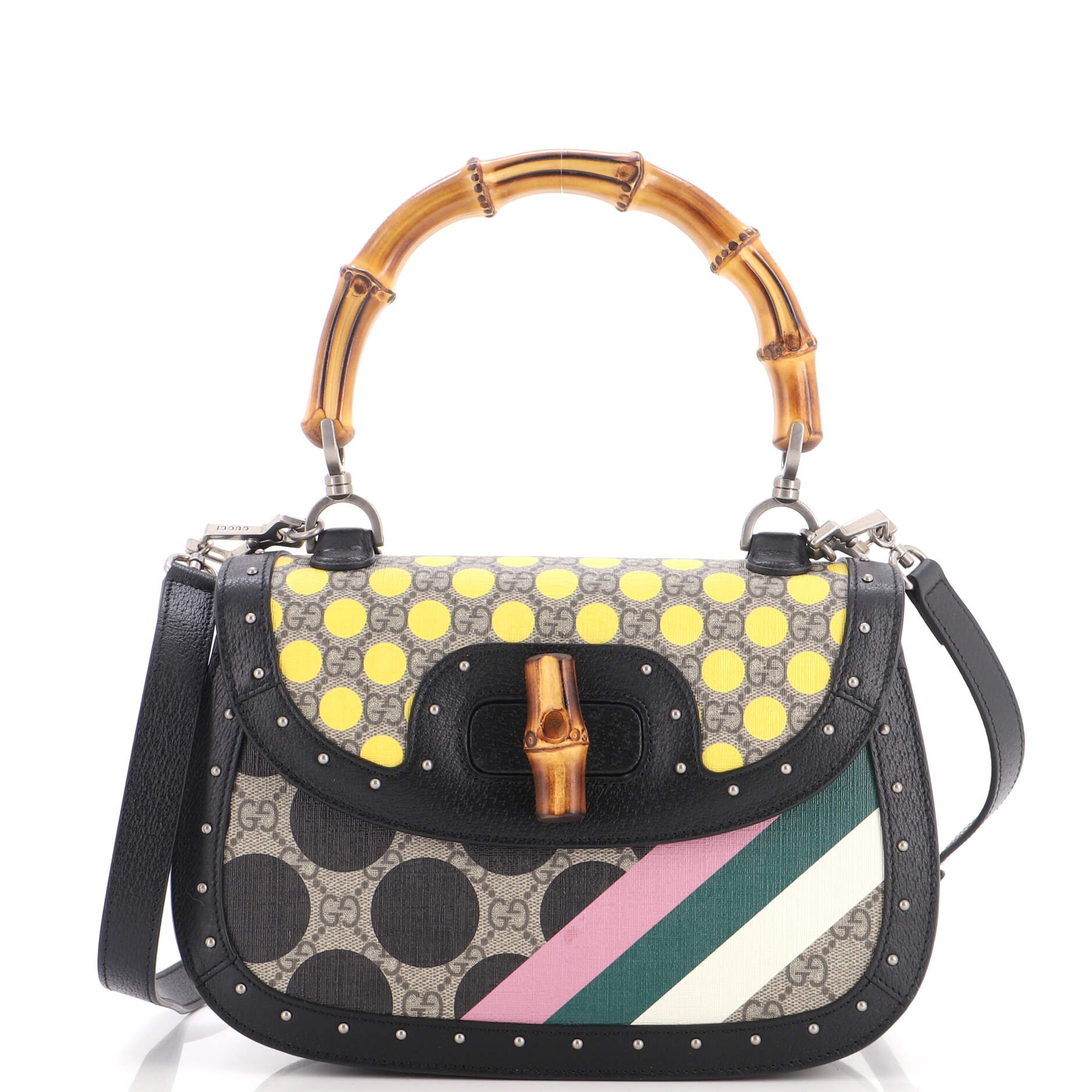 Bamboo 1947 Top Handle Bag Printed GG Coated Canvas and Studded Leather Medium