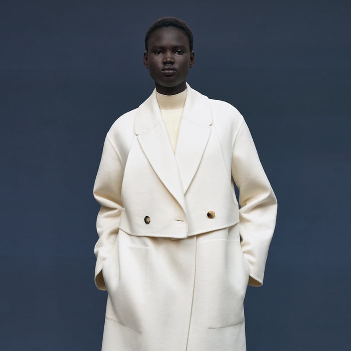 Blanc Naturel Long Modular Cashmere Coat