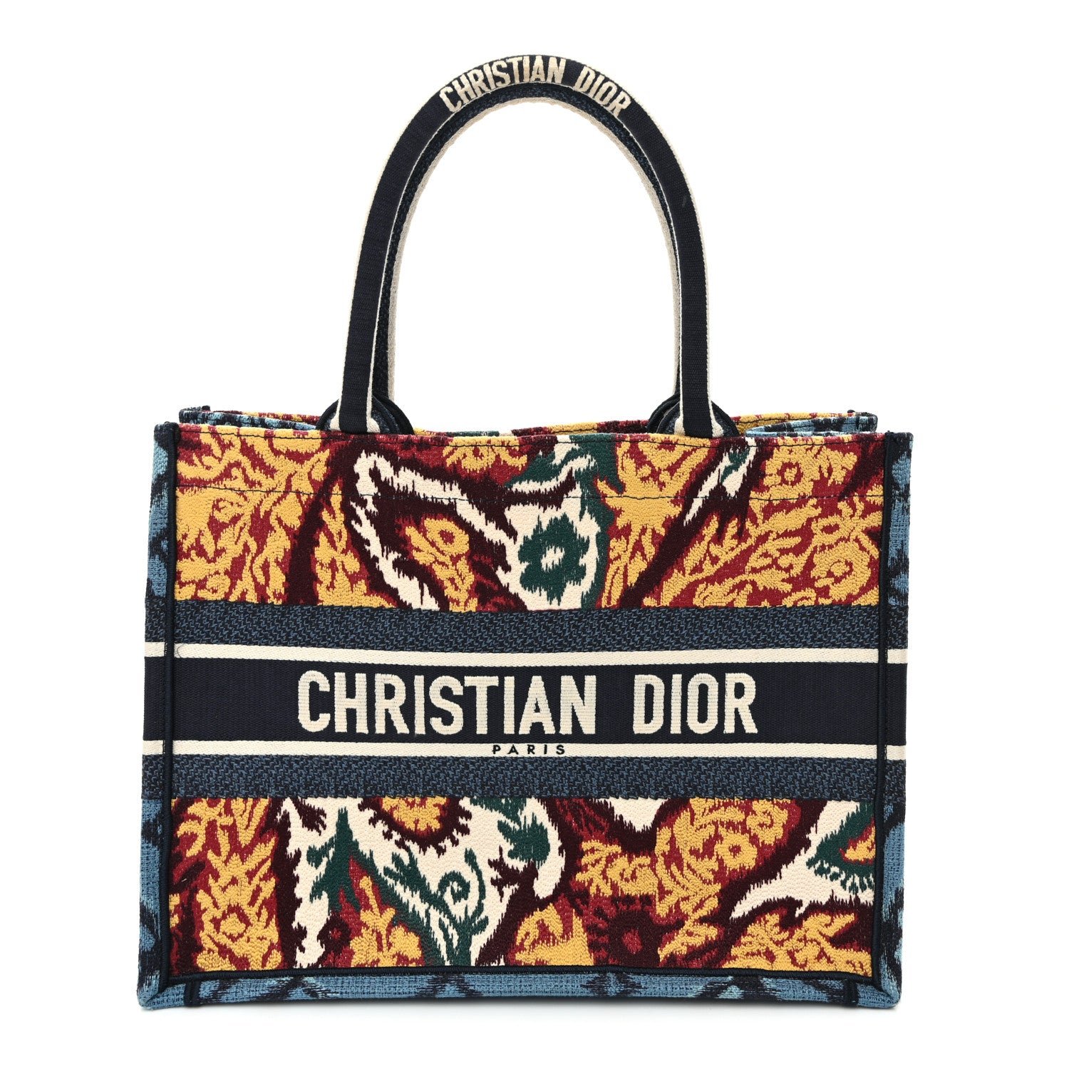 Christian Dior Canvas Embroidered Paisley Medium Book Tote Blue Multicolor