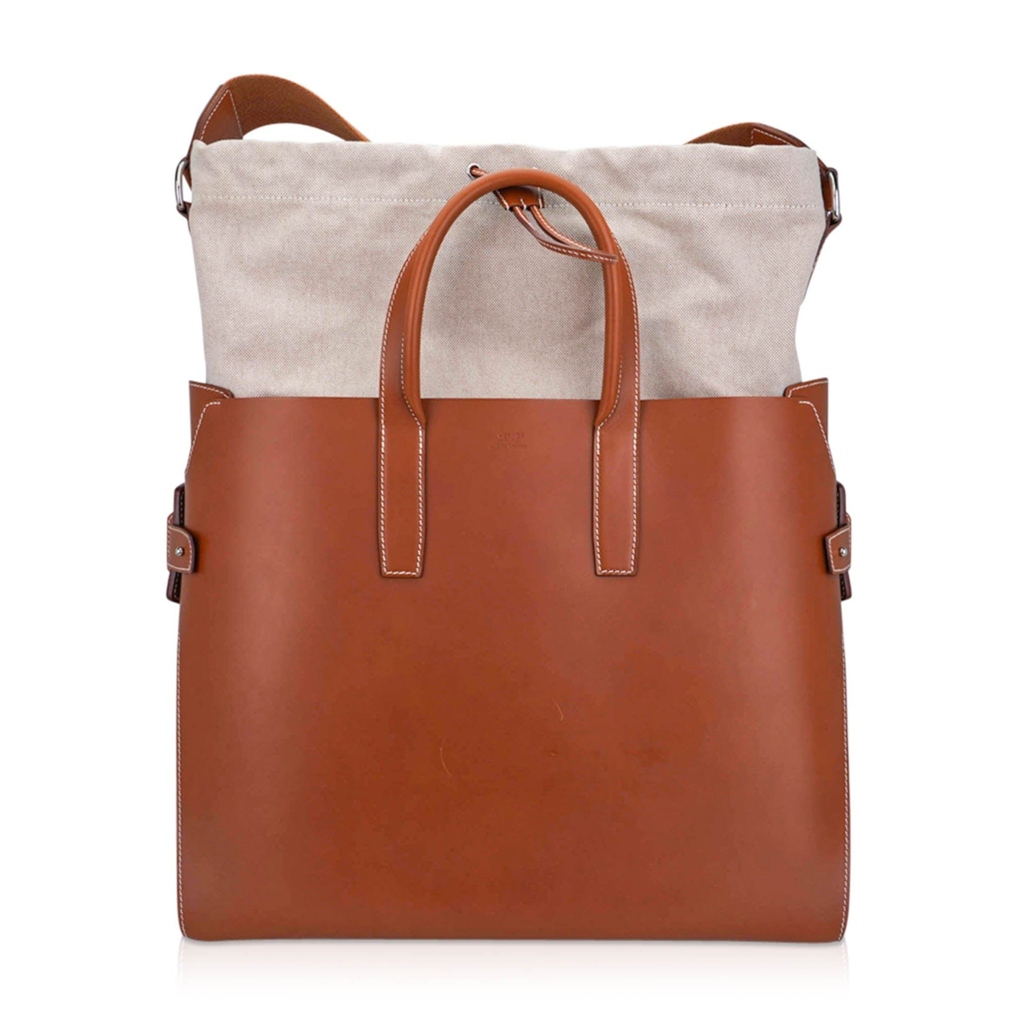 Hermes Hermes Limited Edition Cristobal Cabacity 45 Tote Fauve Vache Hunter Leather Removeable Toile Bag with Palladium Hardware