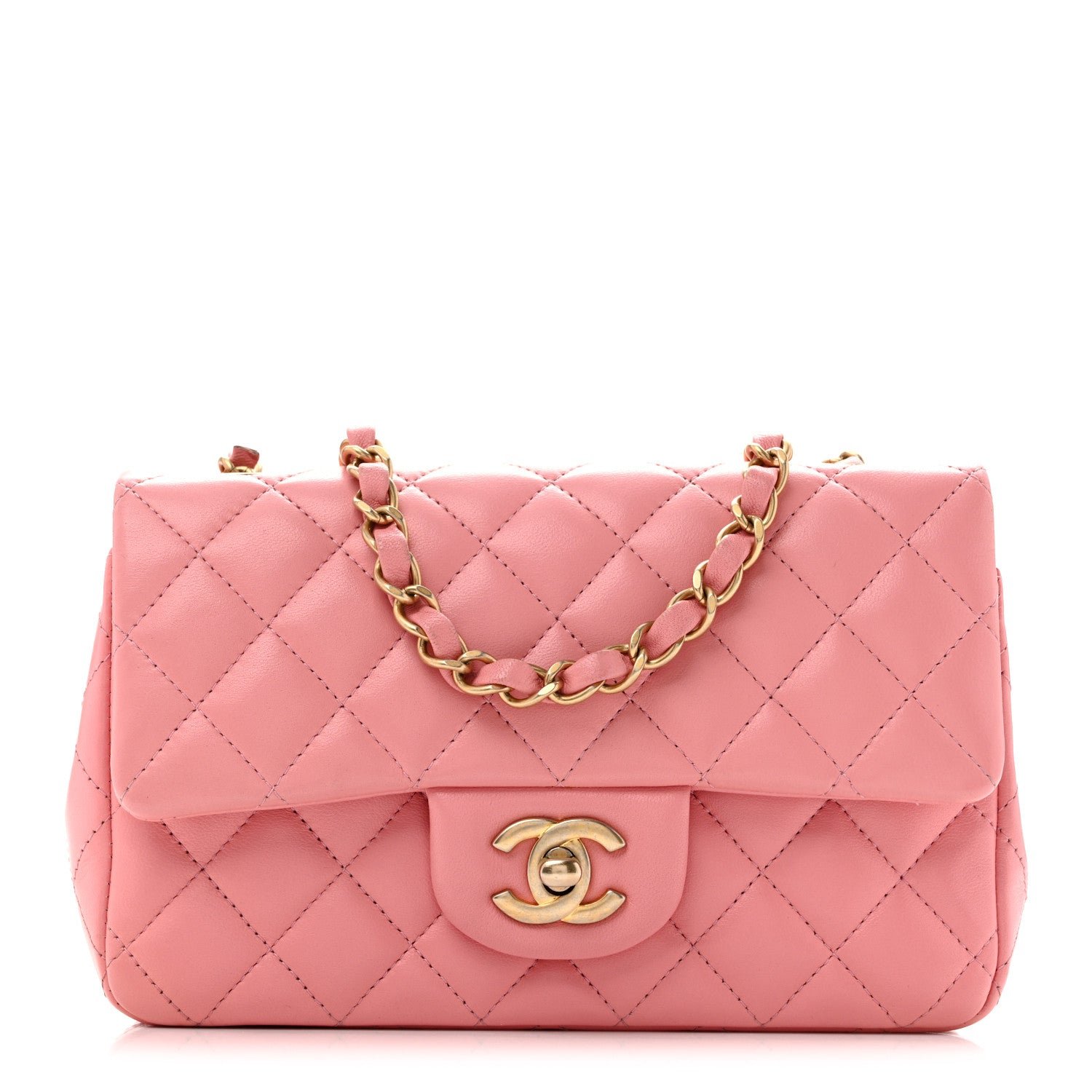 Chanel Lambskin Quilted Mini Rectangular Flap Pink