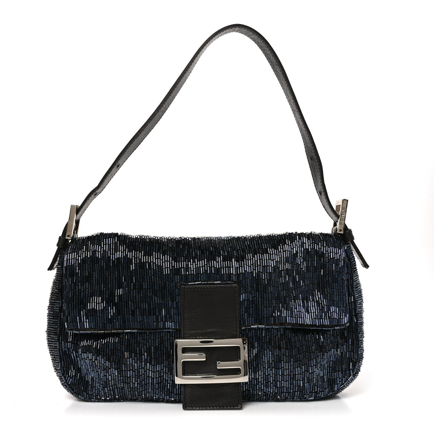 Fendi Satin Beaded Baguette Blue Brown