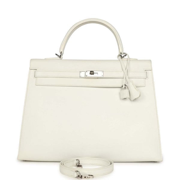 Hermes Pre-owned Hermes Kelly Sellier 35 White Epsom Palladium Hardware