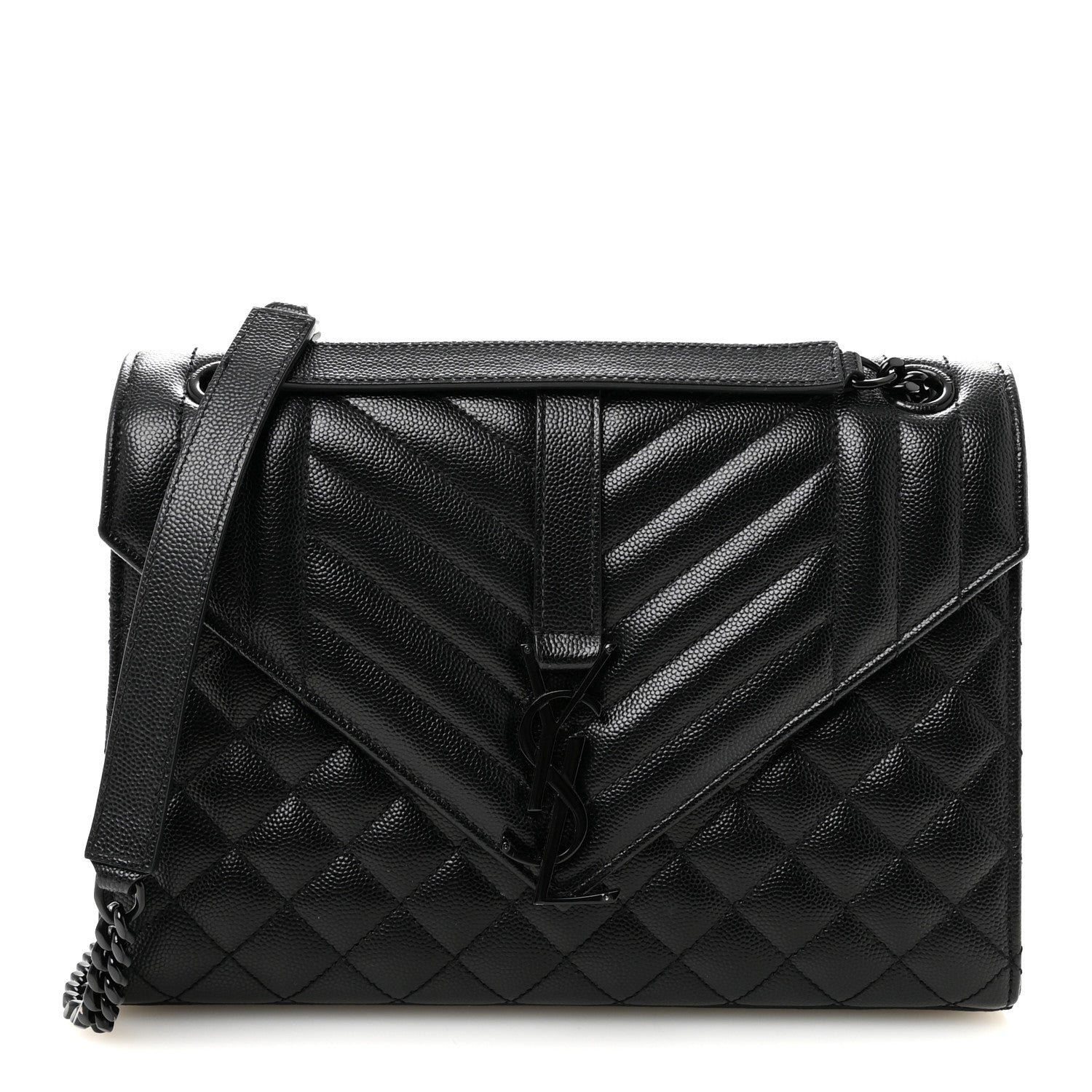 Saint Laurent Grain De Poudre Textured Mixed Matelasse Triquilt Medium Monogram Monochrome Satchel Black