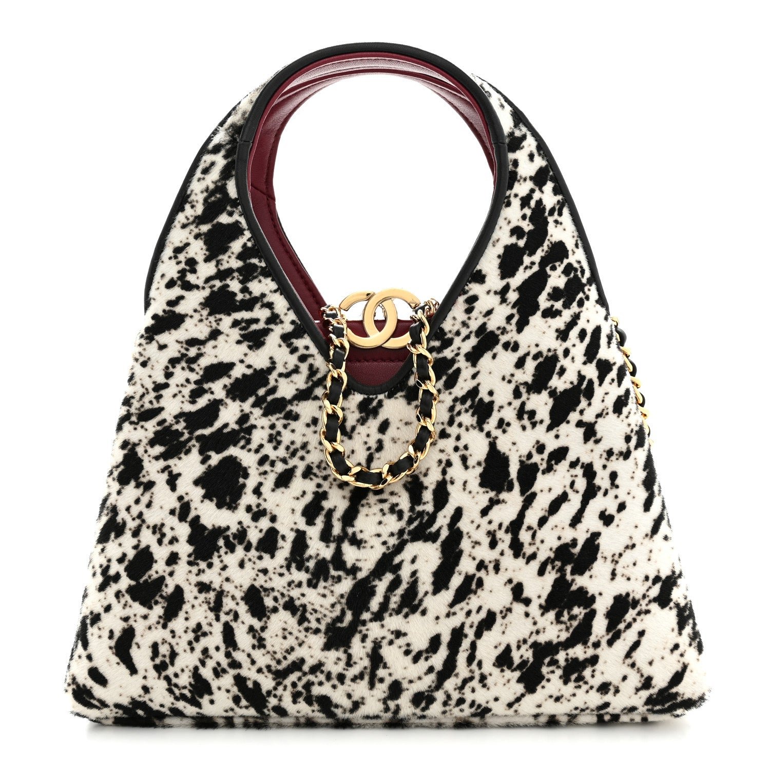 Chanel Pony Hair Printed Chic Lady Small Shopping Tote White Black