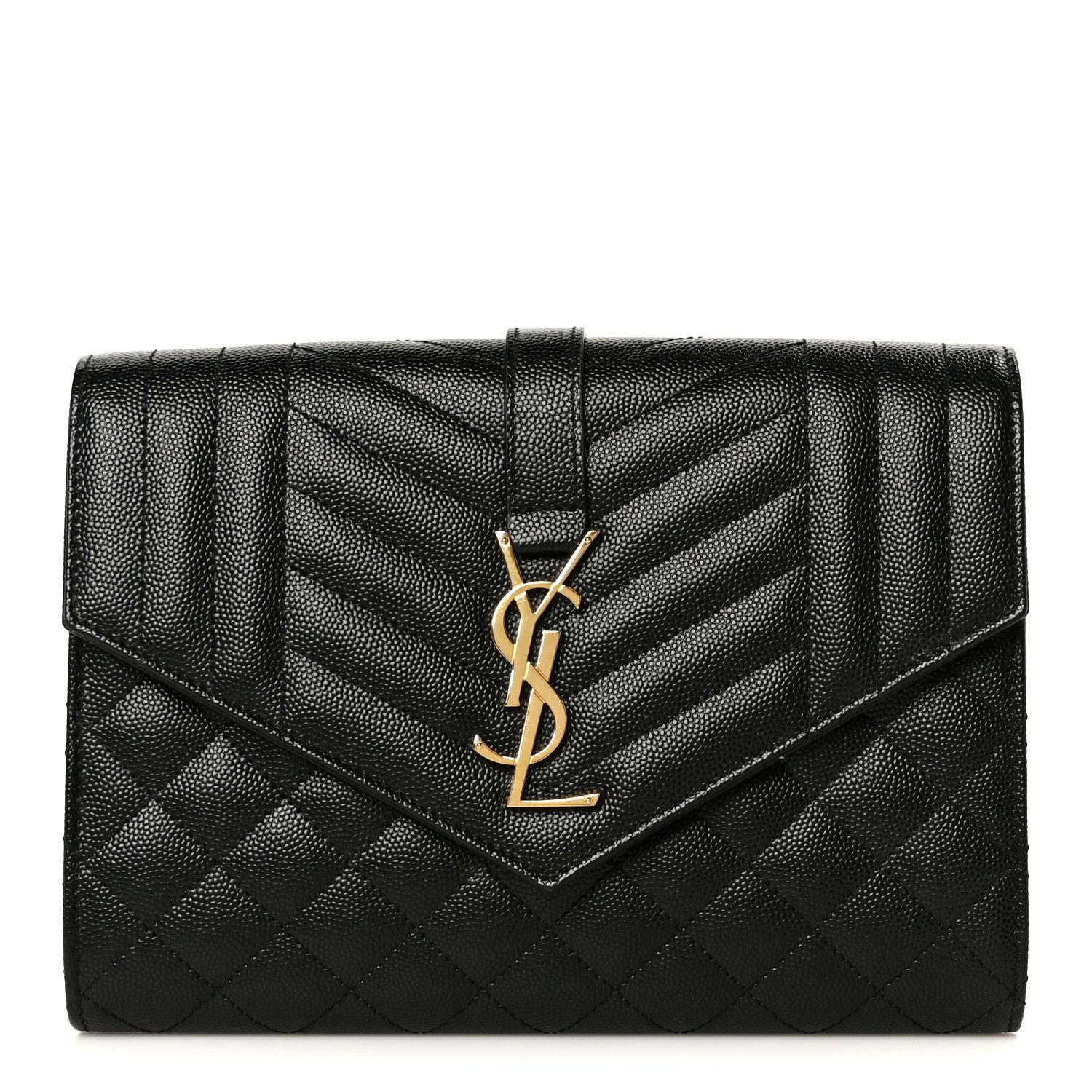 Saint Laurent Grain De Poudre Textured Mixed Matelasse Triquilt Monogram Clutch Black