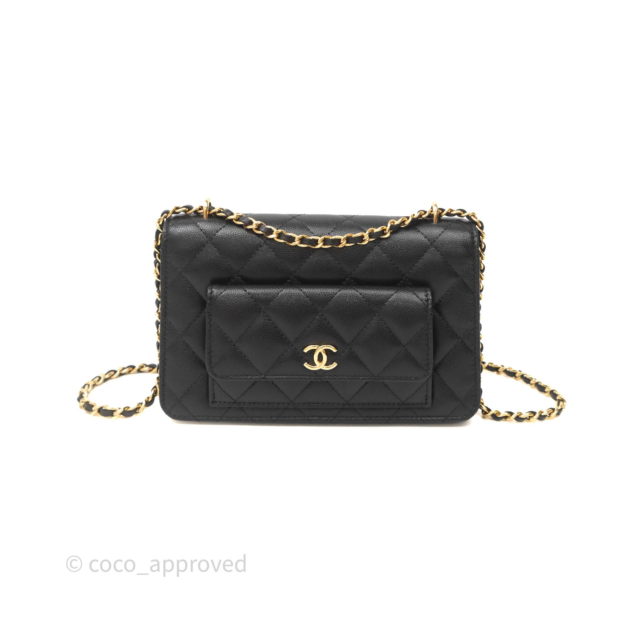 Chanel Quilted Pocket Twins Wallet on Chain Black Caviar Gold Hardware
