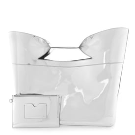 Alexander McQueen Metallic Faux Patent Large The Bow Bag Silver