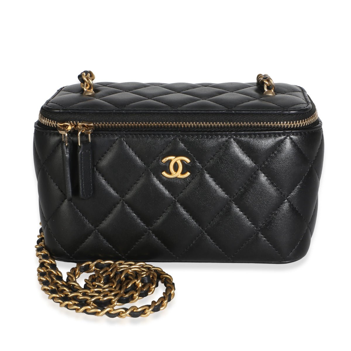 Black Quilted Lambskin Small Pearl Crush Vanity With Chain