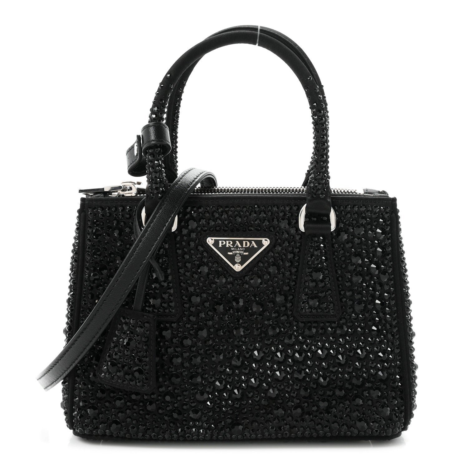Prada Satin Crystal Mini Galleria Double Zip Tote Black