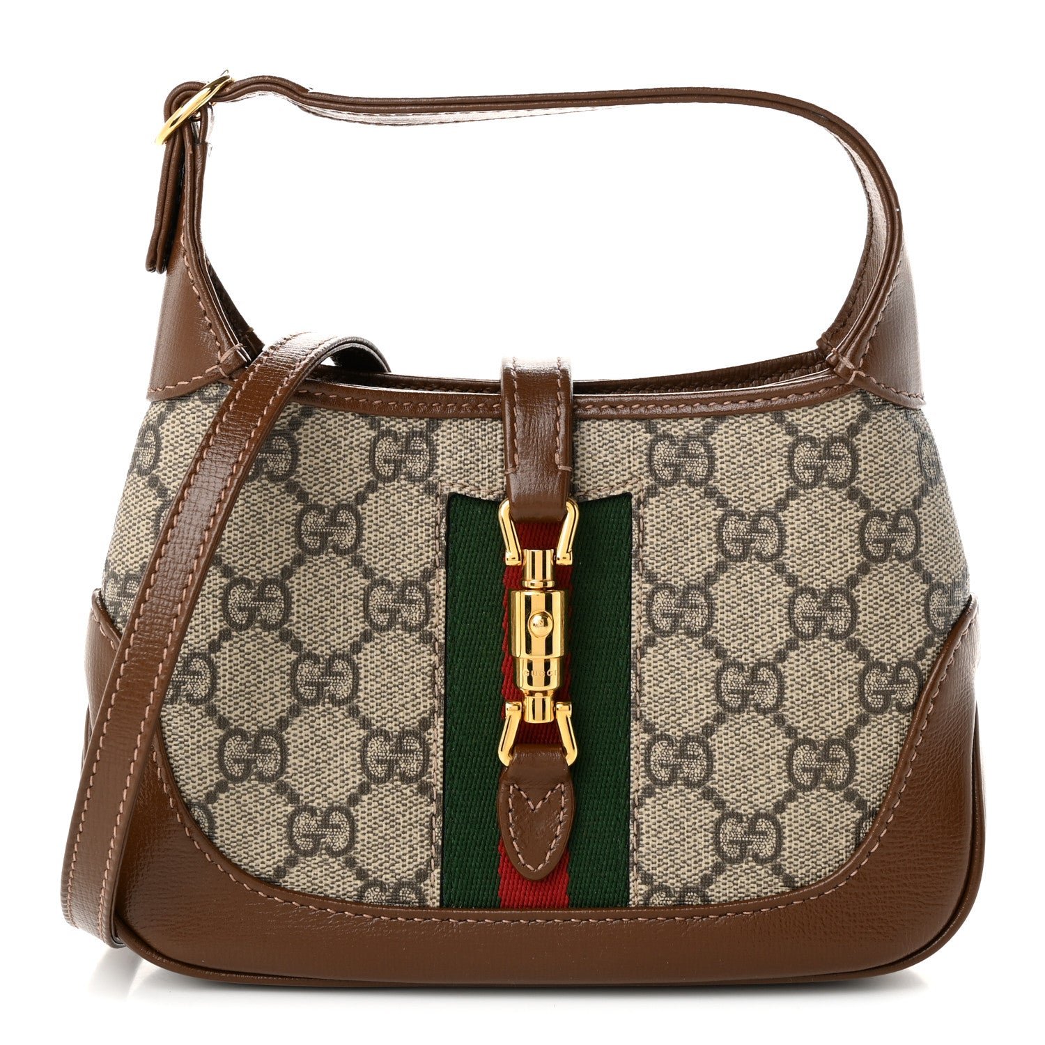 Gucci GG Supreme Monogram Azalea Calfskin Web Mini Jackie 1961 Hobo Beige Ebony Brown Sugar