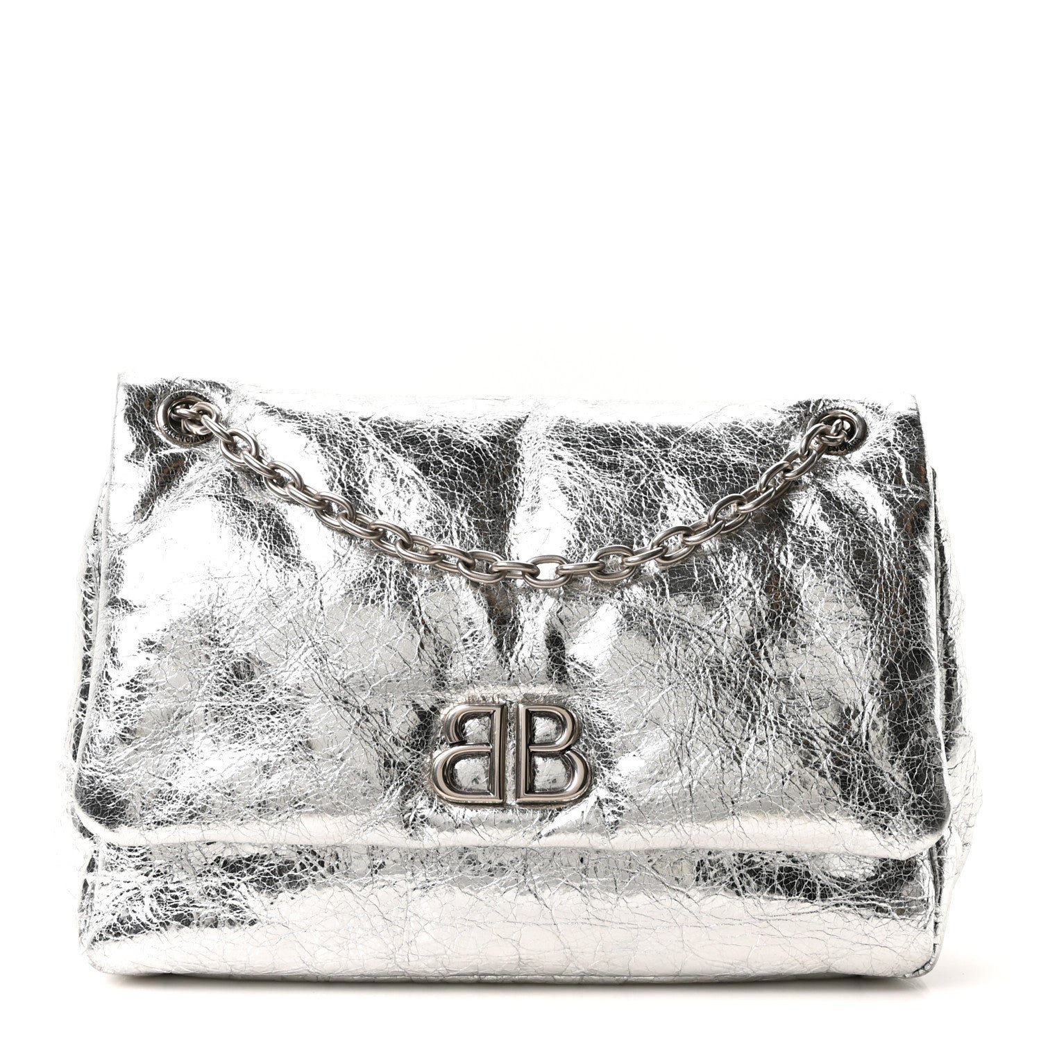 Balenciaga Balenciaga Metallized Arena Calfskin MIni Monaco Chain Shoulder Bag Silver