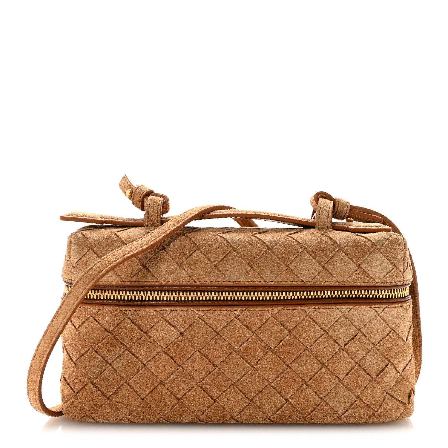 Bottega Veneta Suede Intrecciato Bang Bang Vanity Case Amber