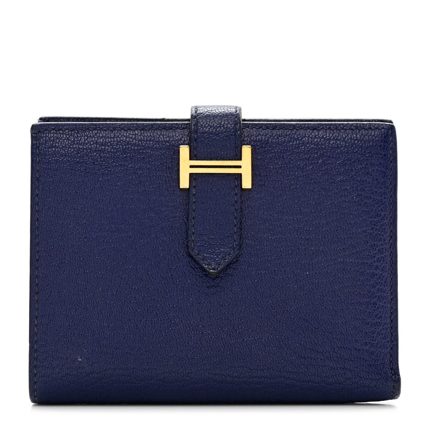 Hermes Chevre Mysore Bearn Compact Wallet Bleu Encre