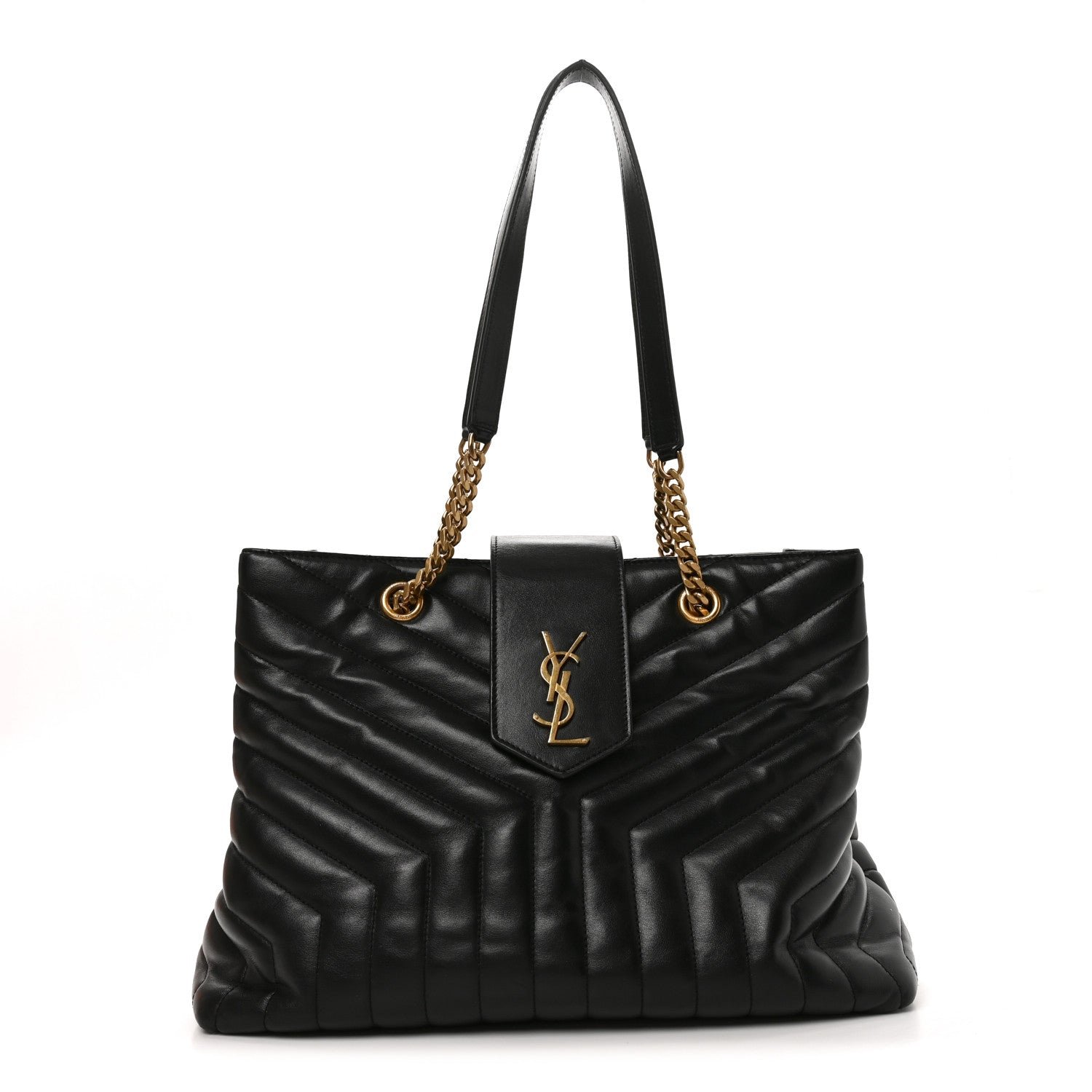 Saint Laurent Calfskin Y Quilted Monogram Large Loulou Shopper Black