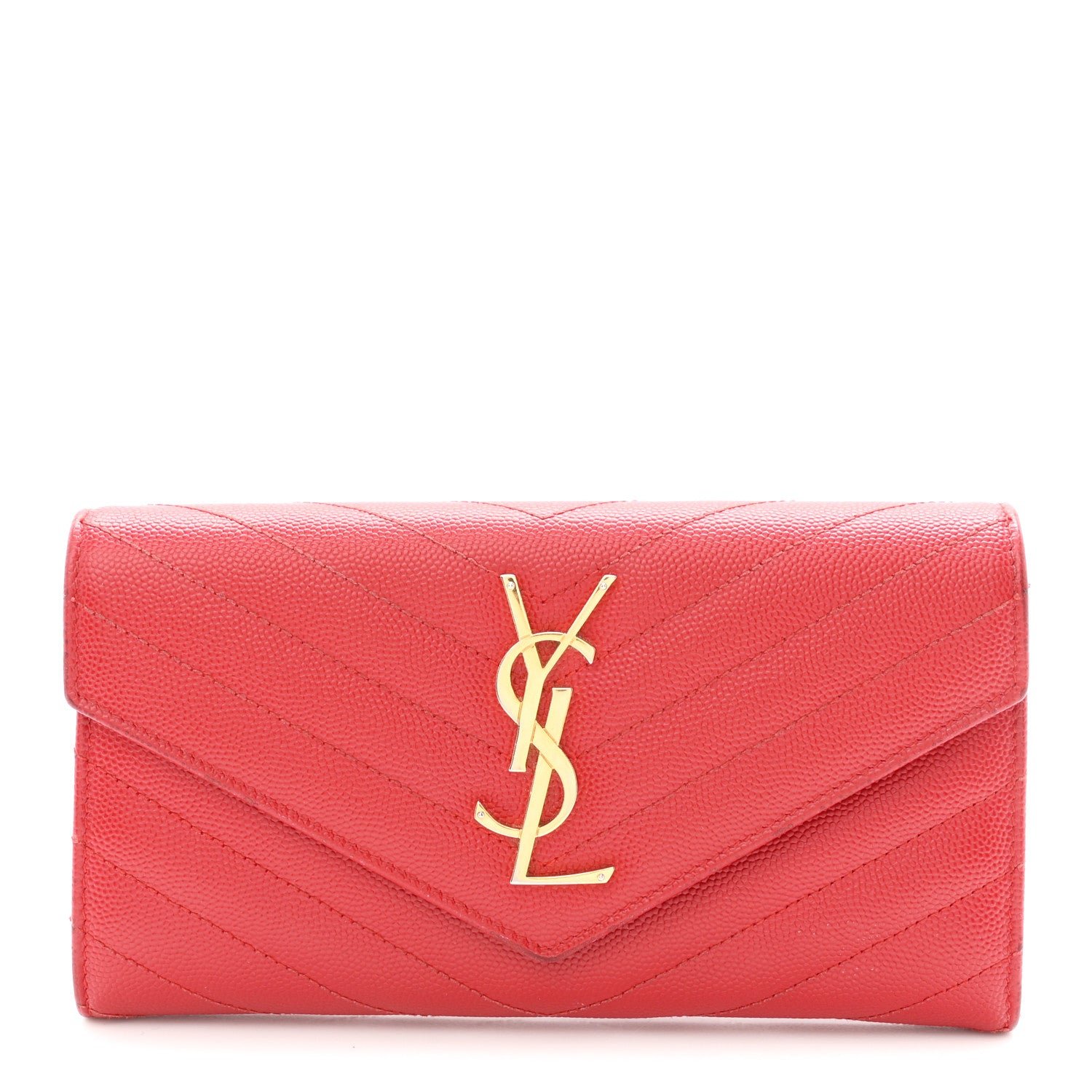 Saint Laurent Grain De Poudre Matelasse Chevron Monogram Flap Wallet Red