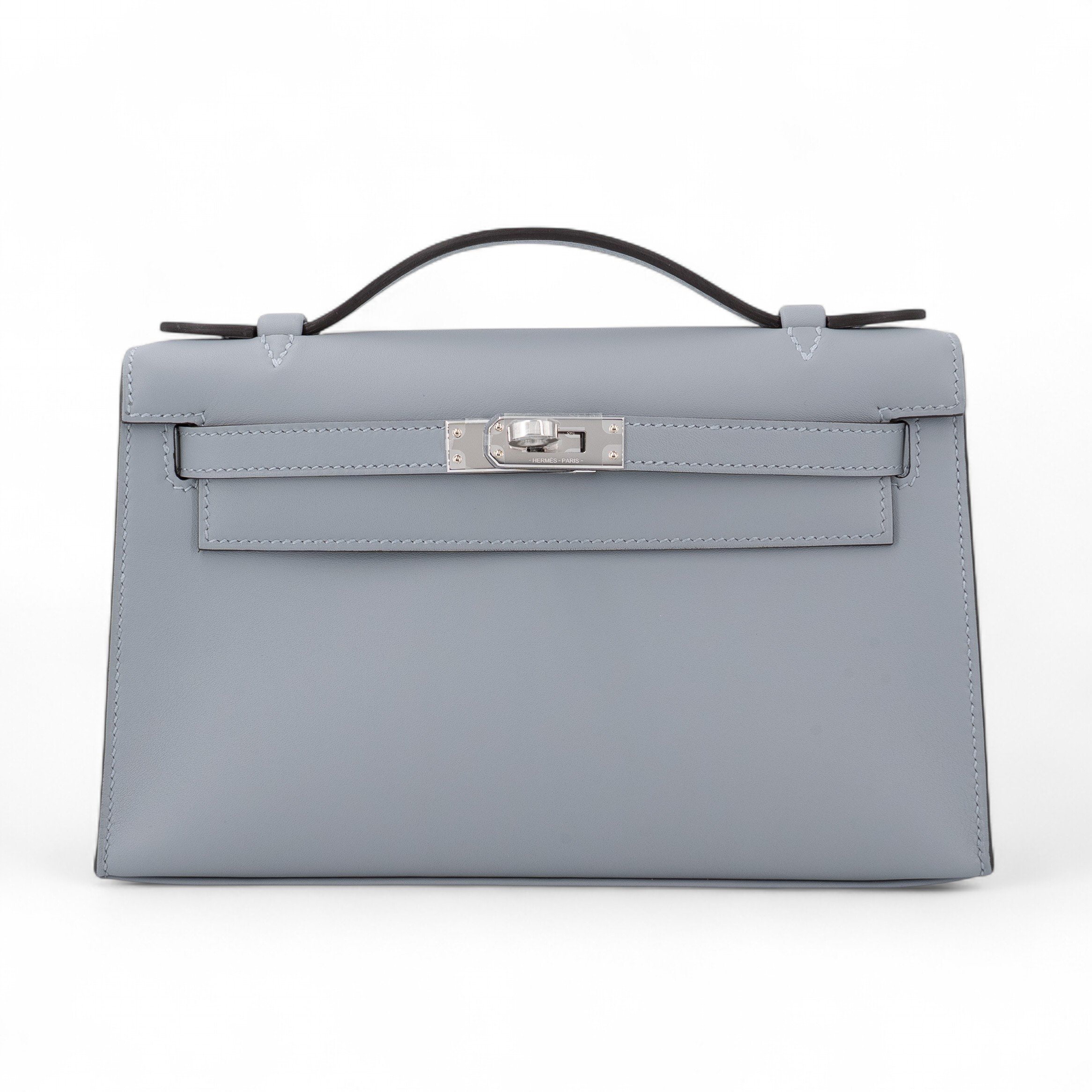 Brand New ( Rank N ) HERMÈS Kelly Pochette Gris Pantin (P0) Swift Palladium hardware K (2025)
