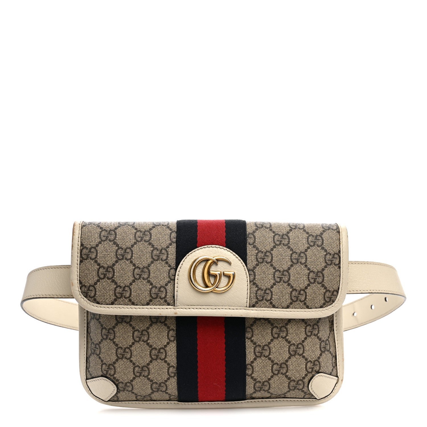 Gucci GG Supreme Monogram Web Small Ophidia Belt Bag 90 36 Beige Ebony White