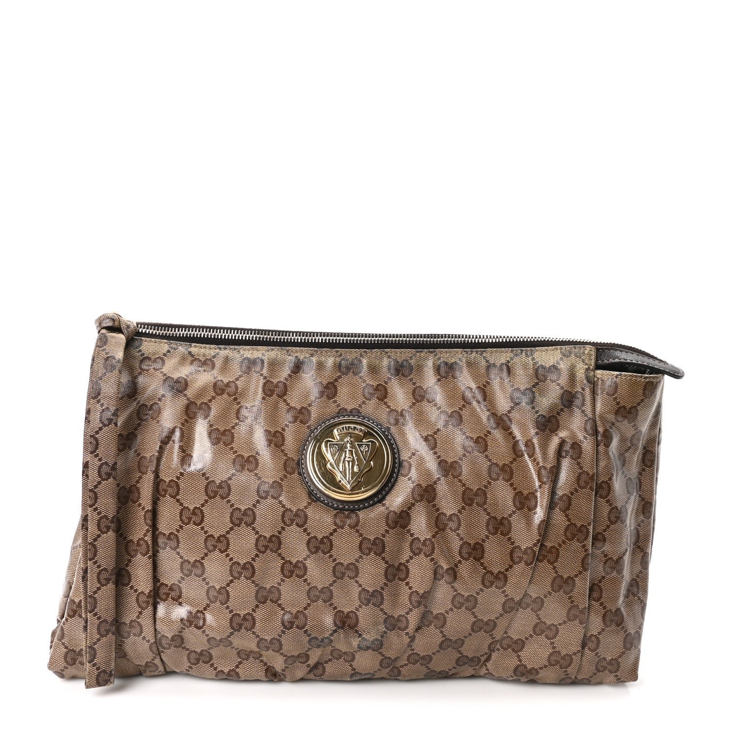 Gucci Crystal Monogram Large Hysteria Clutch Brown