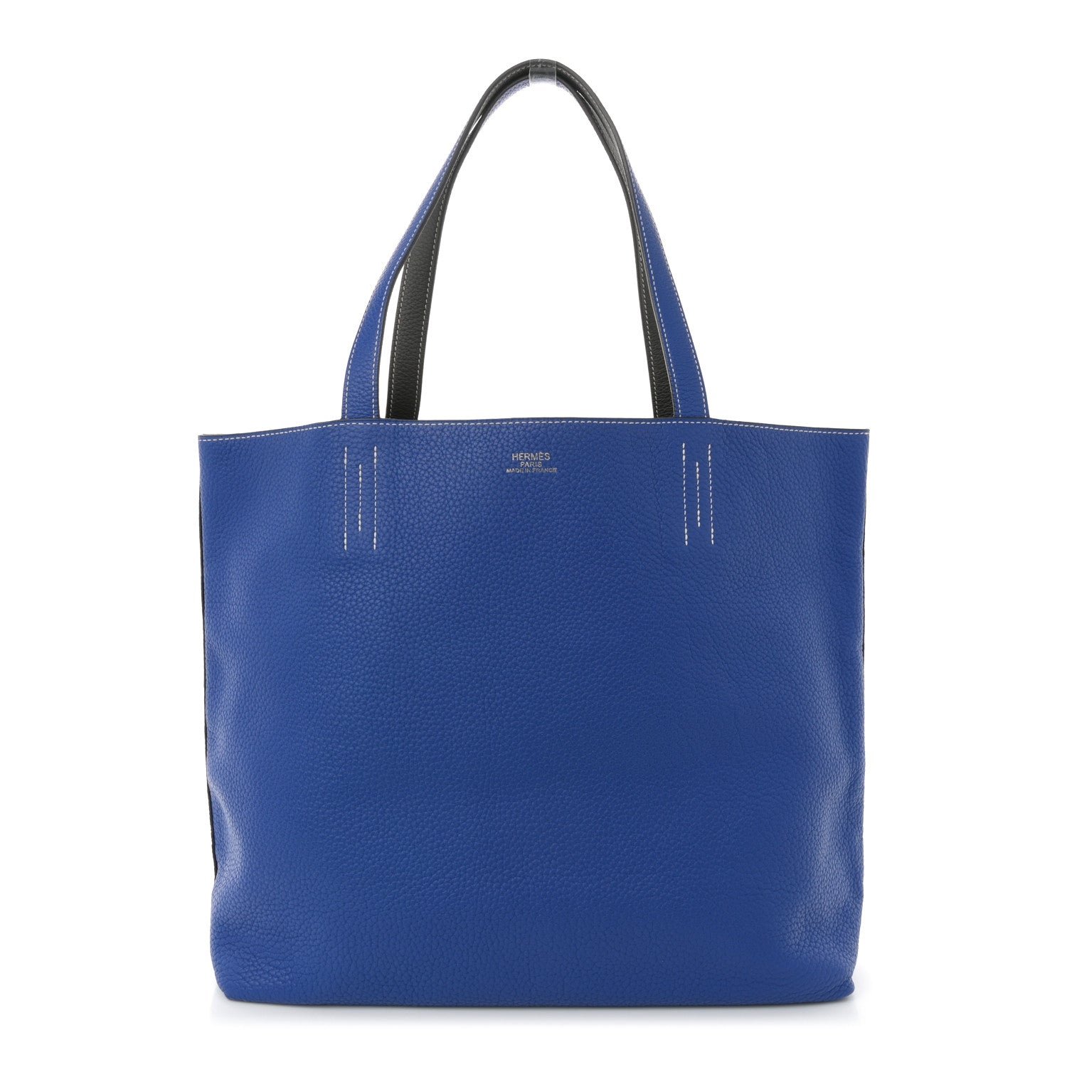 Hermes Taurillon Clemence Double Sens 36 Reversible Tote Etain Bleu Electrique