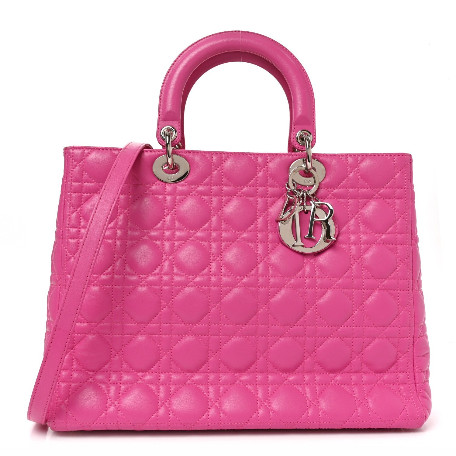 Christian Dior Lambskin Cannage Large Lady Dior Fuchsia Fuchsia