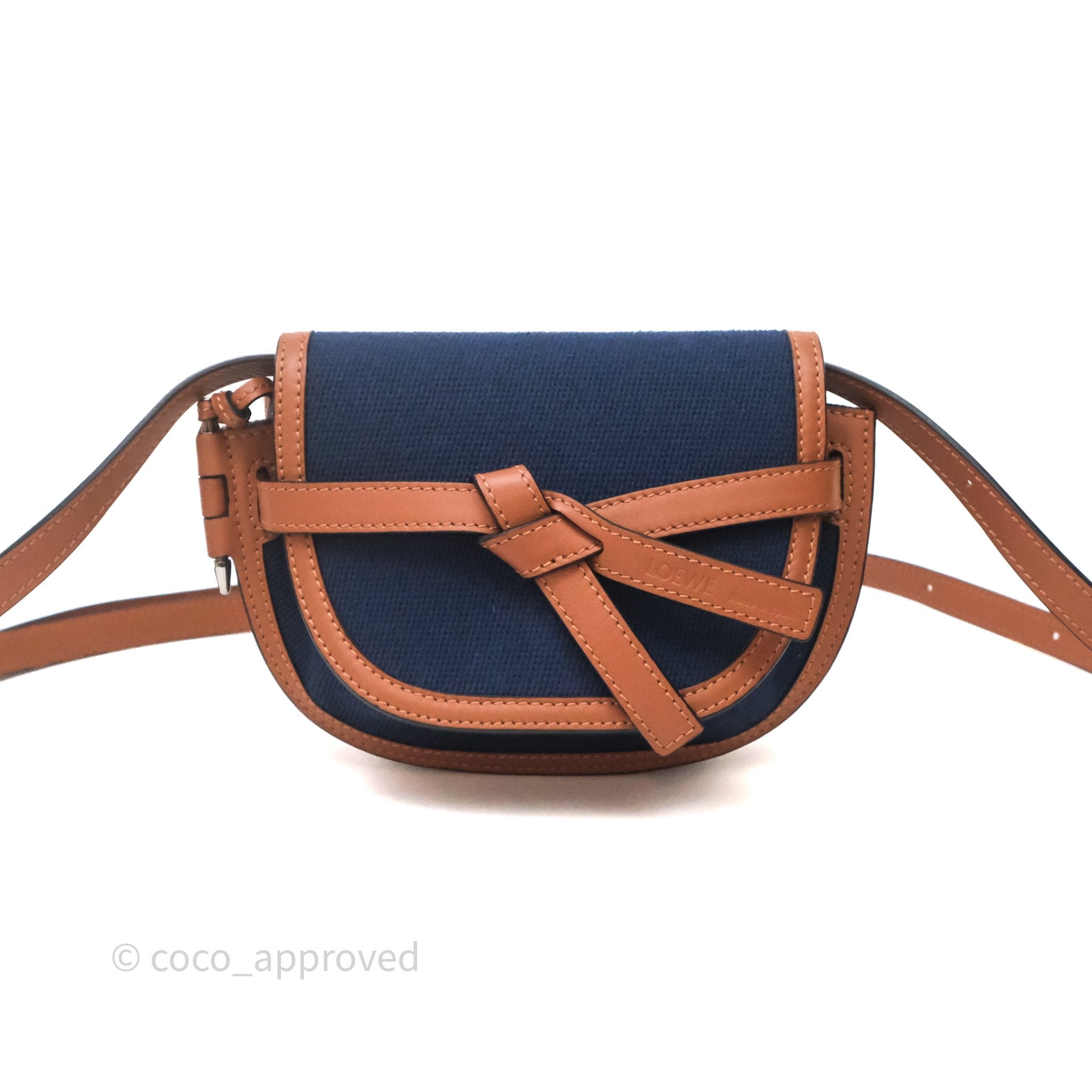 Loewe Mini Dual Gate Bag Navy Canvas/Tan Calfskin