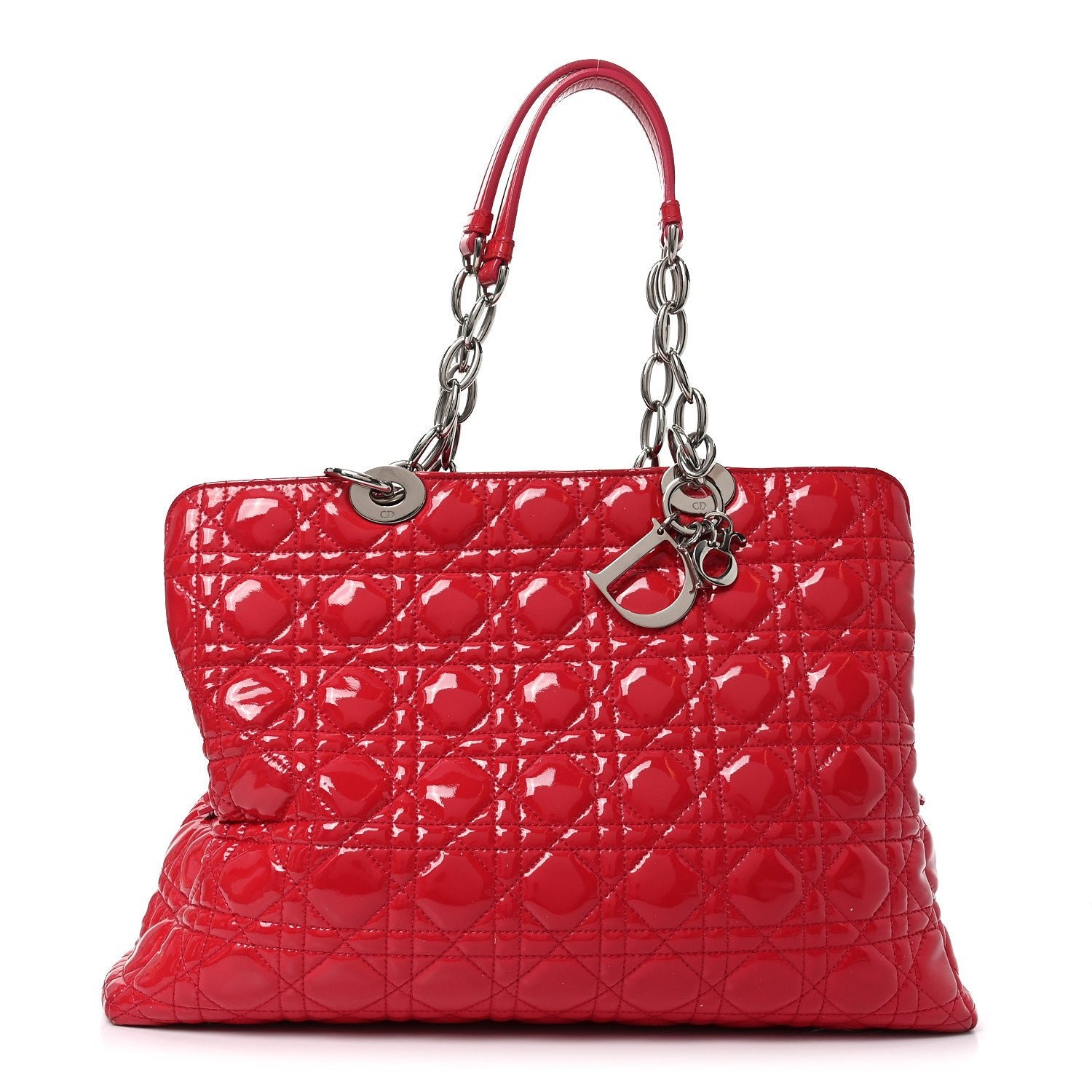 Christian Dior Patent Cannage Large Dior Soft Shopping Tote Red