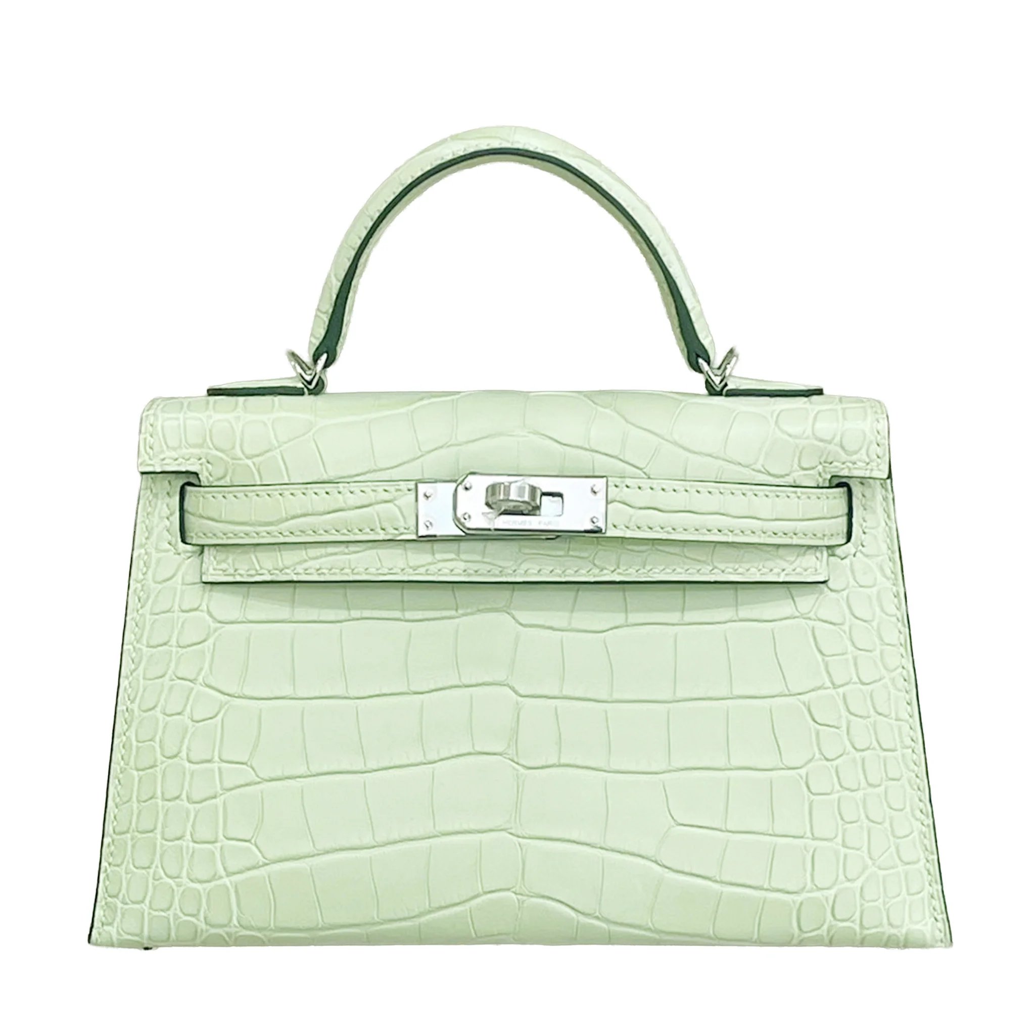 Brand New ( Rank N ) HERMÈS Mini Kelly II Jaune Bourgeon (R9) Matte Alligator Palladium hardware K (2025)