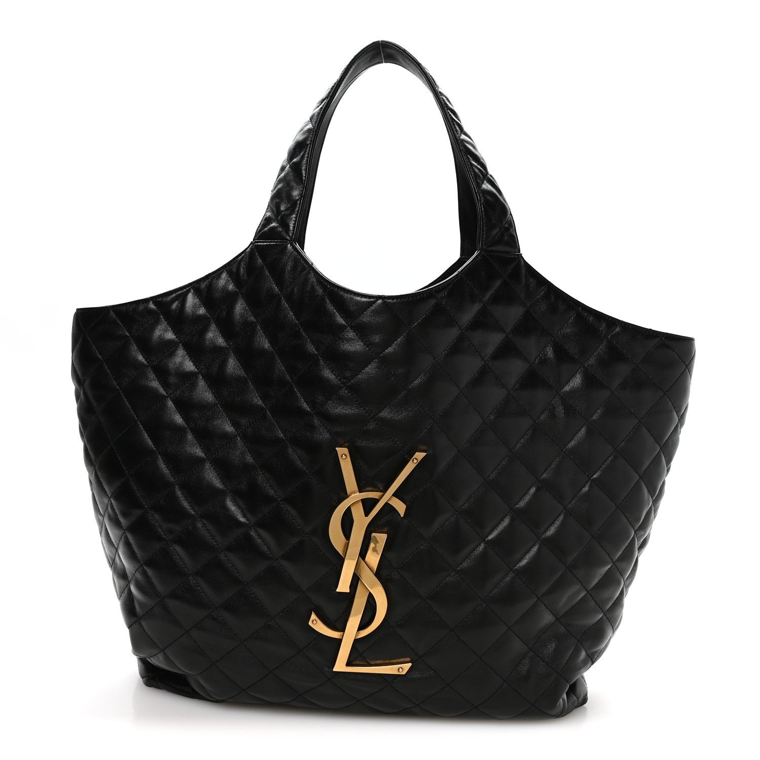 Saint Laurent Lambskin Quilted Maxi Icare Shopping Tote Black