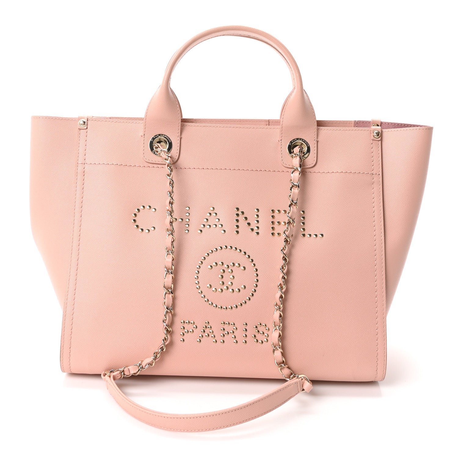 Chanel Caviar Small Studded Deauville Tote Light Pink