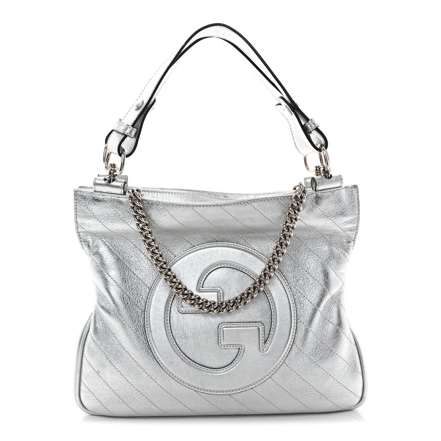 Gucci Sakai Be Green Calfskin Diagonal Stitched Small Blondie Tote Silver