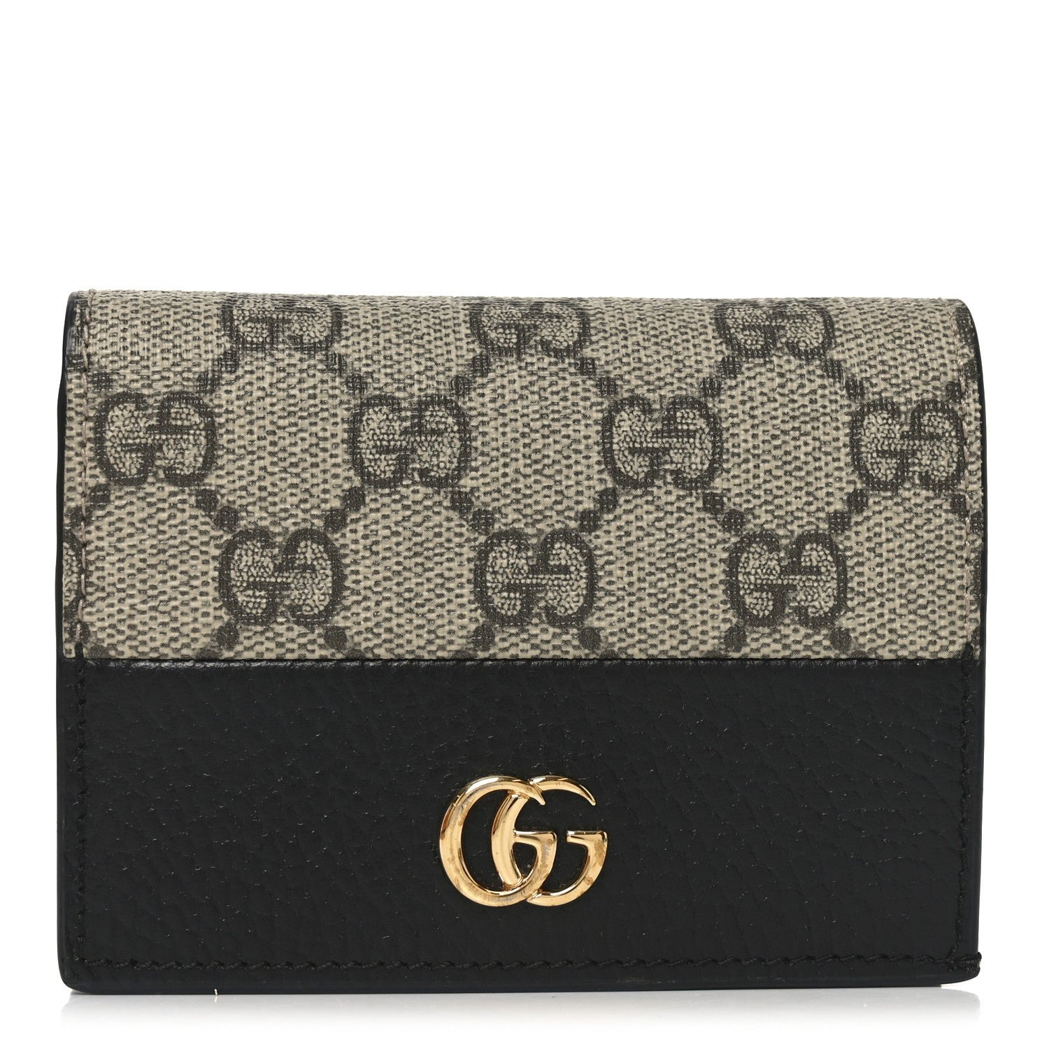 Gucci Dollar Calfskin GG Supreme Monogram GG Marmont Card Case Black Beige Ebony