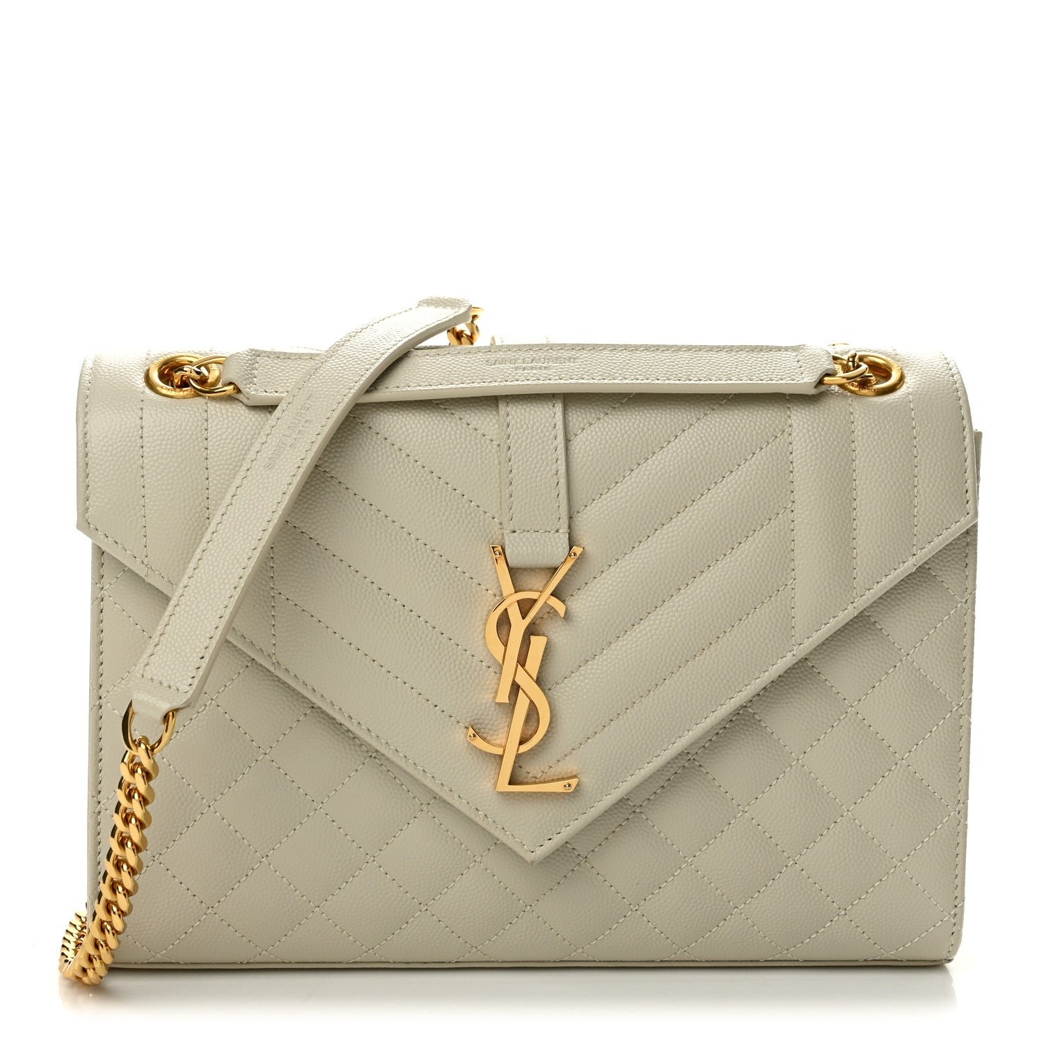Saint Laurent Grain De Poudre Textured Mixed Matelasse Medium Triquilt Monogram Satchel Crema Soft