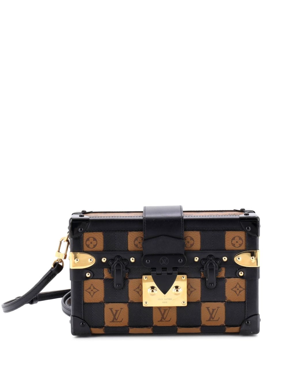 Louis Vuitton Petite Malle Handbag Damier Tressage Monogram Canvas and Leather clutch bag